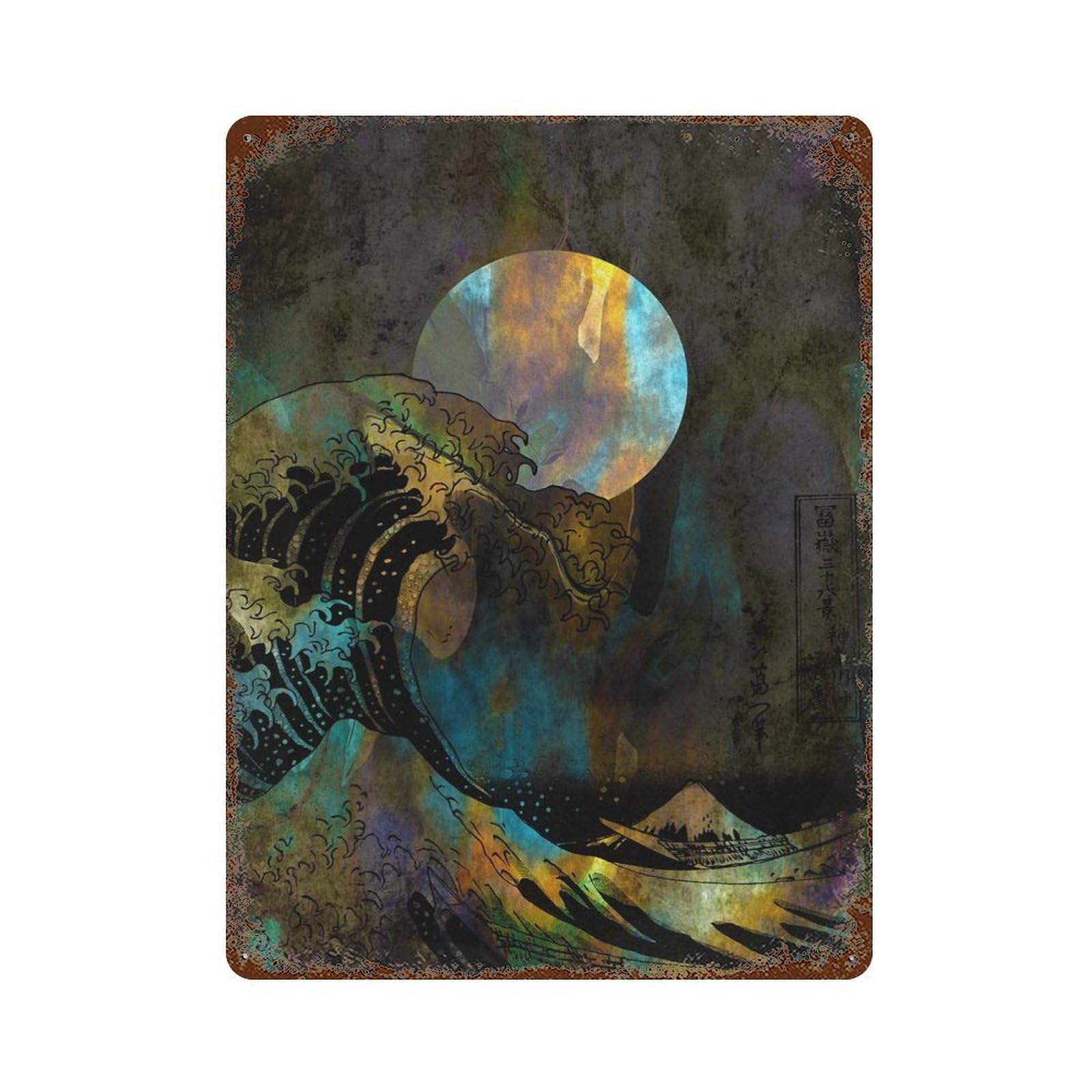 Great Wave, Abstract Art Rustic Tin Plaque 15.7"x11.8", Ideal for Shed, Workshop And Garage Wall Decor