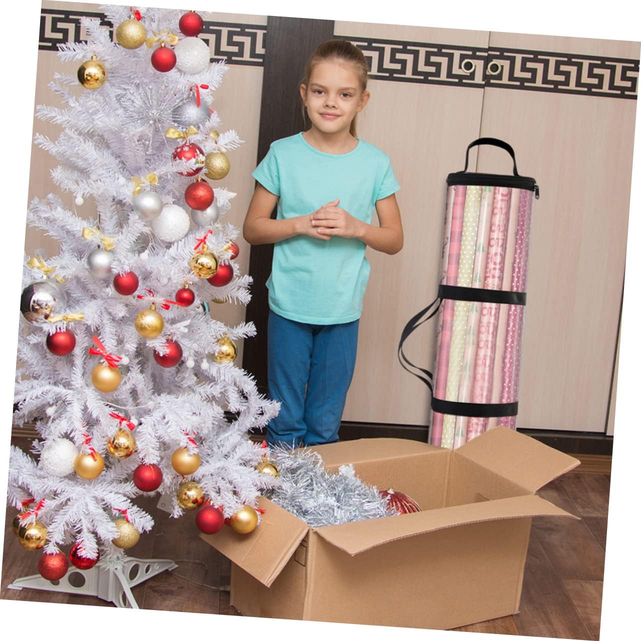 FOMIYES 4pcs Multi-use Cylindrical Christmas Pouch for Easy Storage Transparent Organizer Bag for Holiday Wrapping and Present Storage