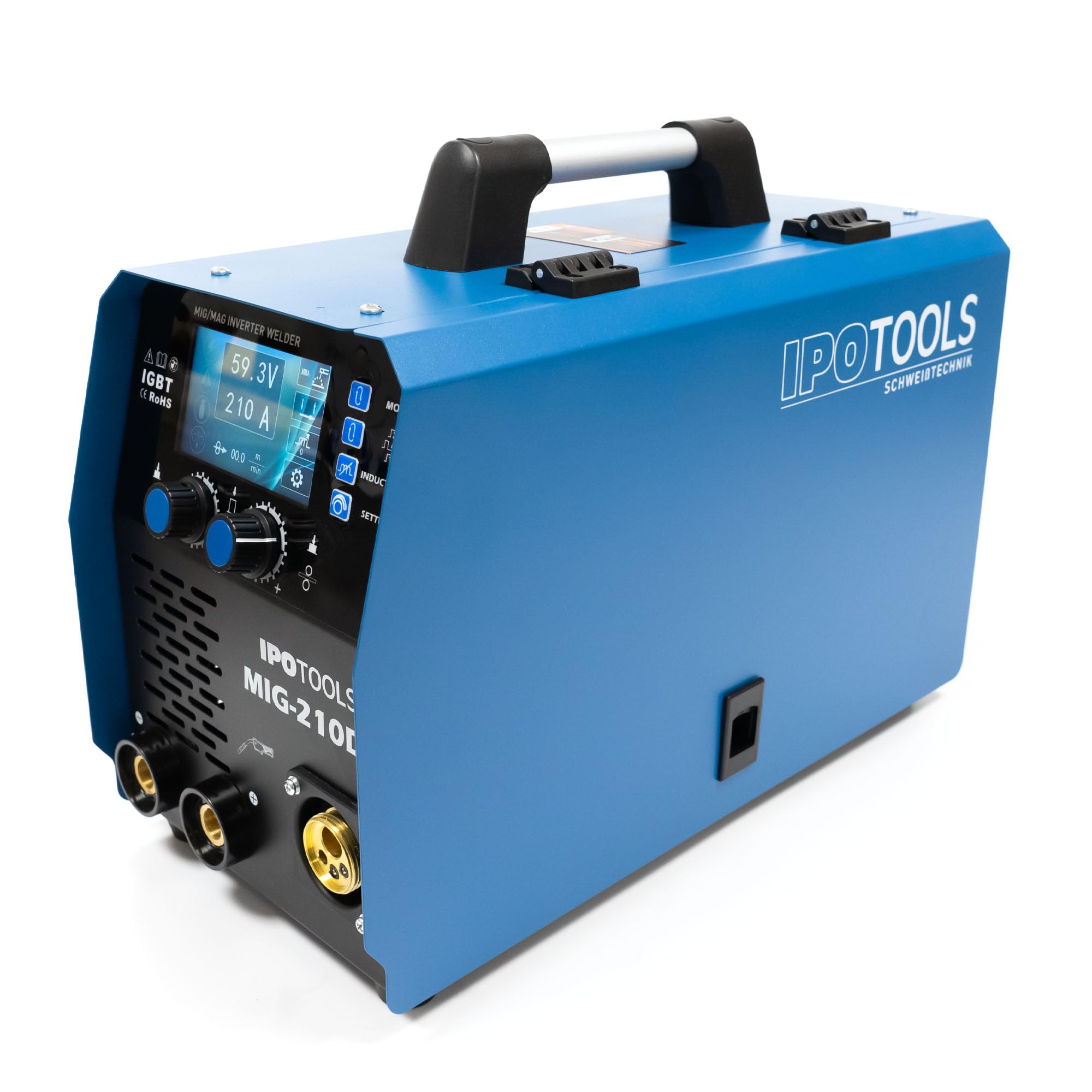 IPOTOOLS MIG-210DP 6 w 1 MIG MAG spawarka – spawarka gazowa z funkcją synergicznego impulsu 210 A / spawarka do drutu wypełniającego i elektrodami / E-Hand/IGBT / 230 V / 7 lat gwarancji