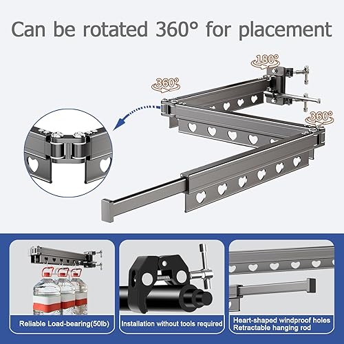 Miniatura 4 de Estante de secado de ropa para caravana, extensible hasta 50 pulgadas, estante de secado de ropa adecuado para RV, camping y varios entornos,
