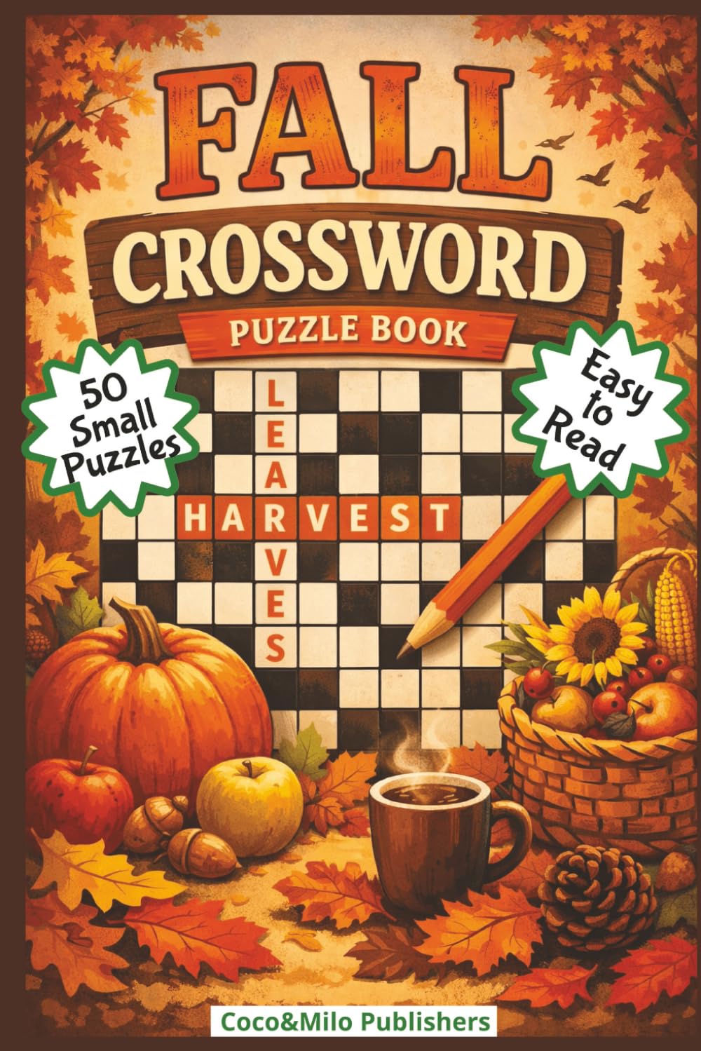 Fall Crossword Puzzle Book: Relaxing Autumnn Crossword Puzzle Book about Fall and Thanksgiving with Easy To Read Print | For Adult, Seniors and Teens | 6x9 inches, 100 pages