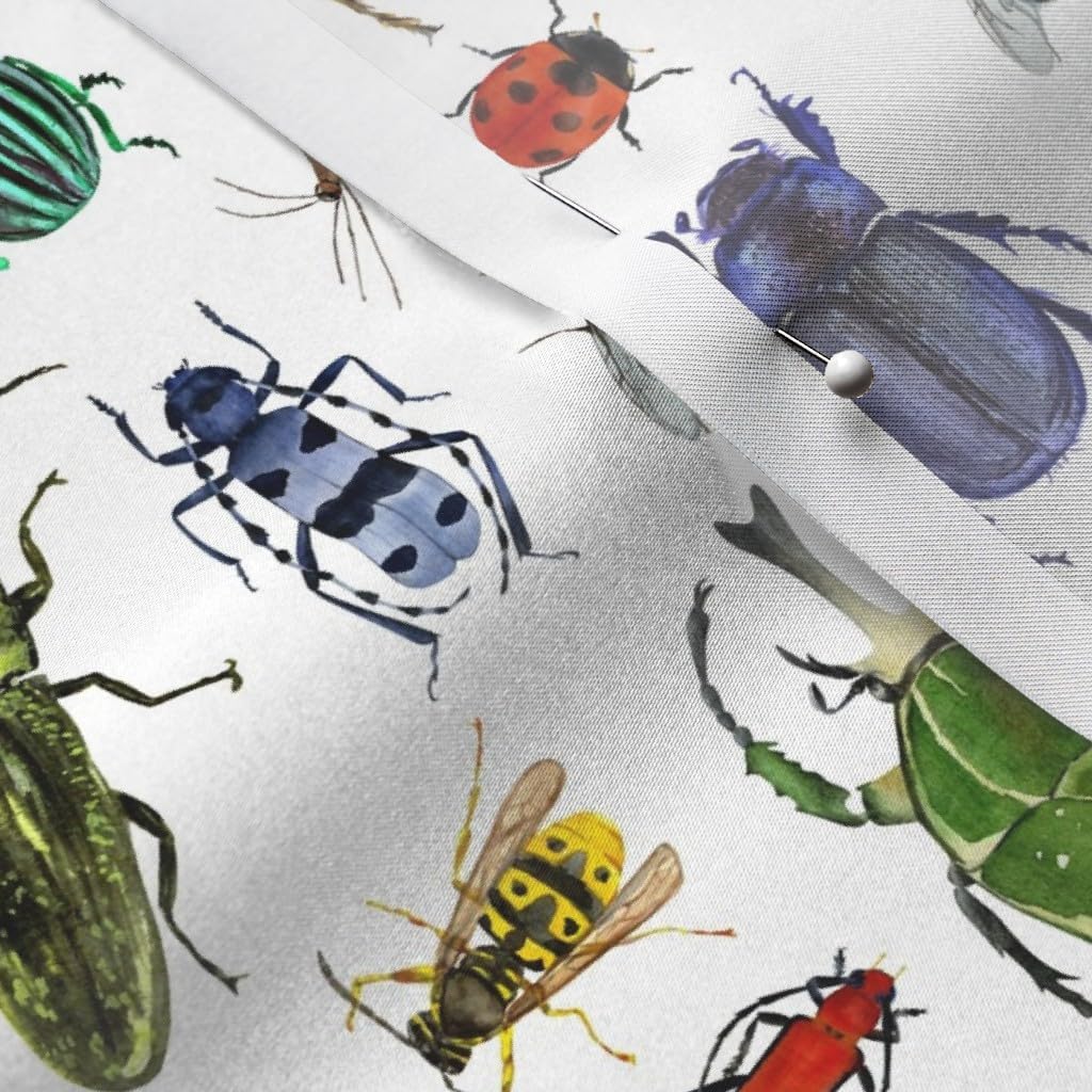 Spoonflower Fabric - Summer Bugs Insects Green Orange Blue Yellow Butterfly Ladybug Beetle Printed on Satin Fabric Fat Quarter - Sewing Lining Apparel Fashion Blankets Decor
