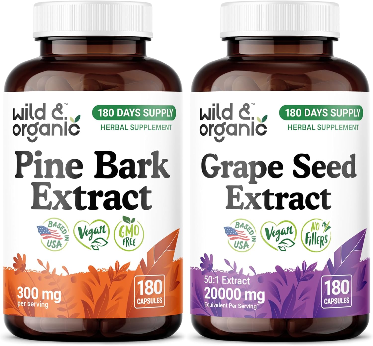 Wild & Organic Pine Bark Extract 180 Capsules & Grape Seed 180 Capsules