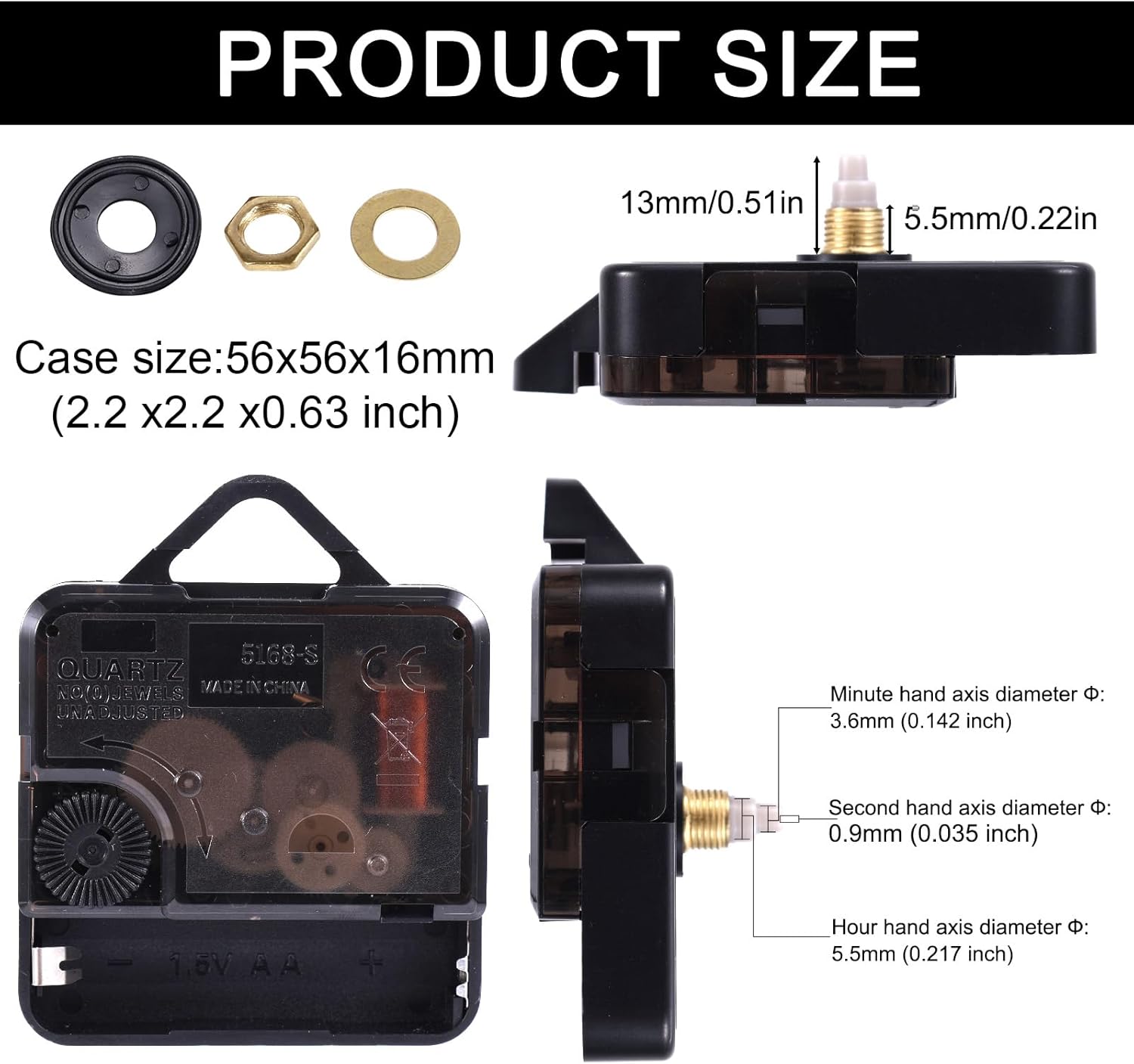 Quartz Clock Mechanism Replacement, 13mm/0.51in Shaft Length Silent Battery Operated Wall Clock Work Hands and Motor Kit for Do It Yourself Movement Repair Parts with Plastic Hook