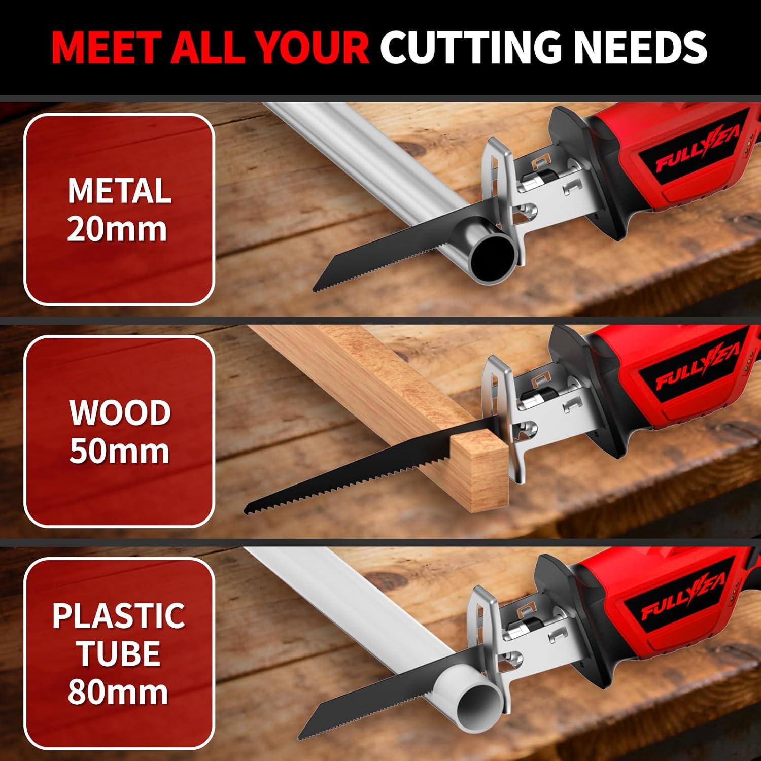 Reciprocating Saw Cordless, 0-3500SPM Variable Speed Reciprocating Saws with 2 * 2.0 Ah Battery & 4 Saw Blades, Tool-Free Blade Change, Electric Saws for Metal Wood Plastic Cutting