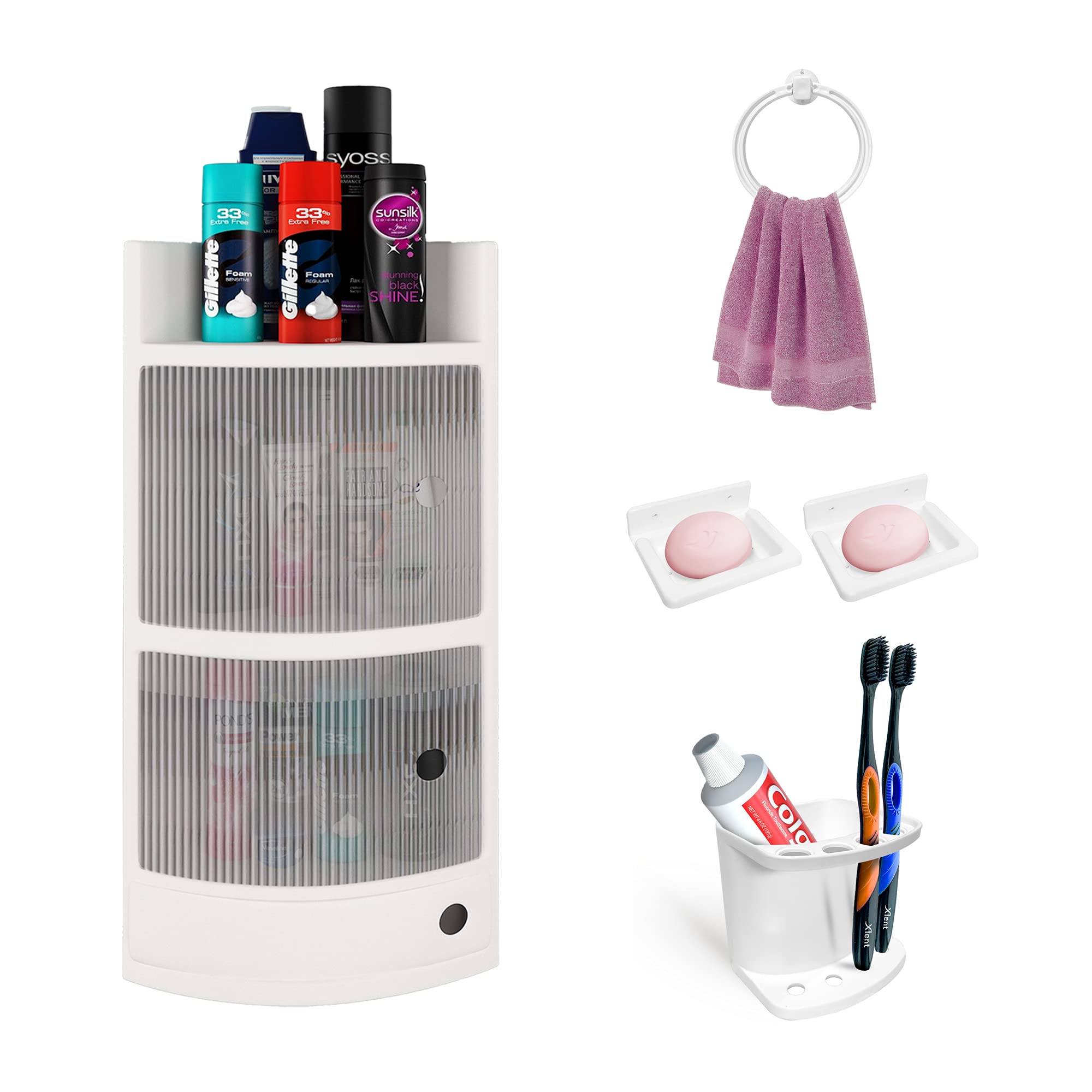 TNT Unbreakable Plastic Bathroom Corner Cabinet SDX Combo With 2 Soap Dish Holders, 1 multipurpose Toothbrush Holder And 1 Towel/Napkin Holder (White) (B09H4SDQB8) Amazon Price History, Amazon Price Tracker