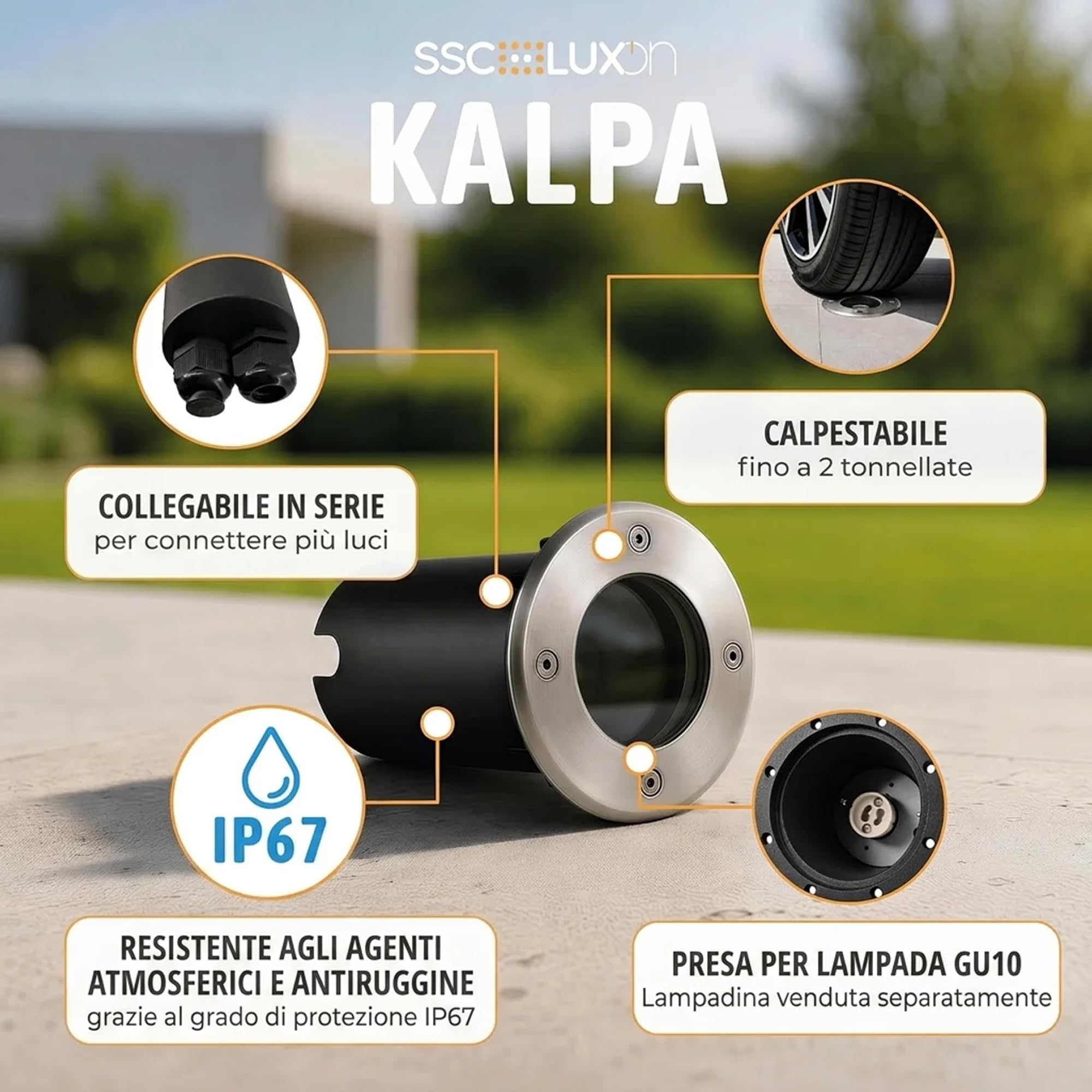SSC-LUXon KALPA Argento - 6 Faretti Incasso Pavimento Esterno IP67 230V