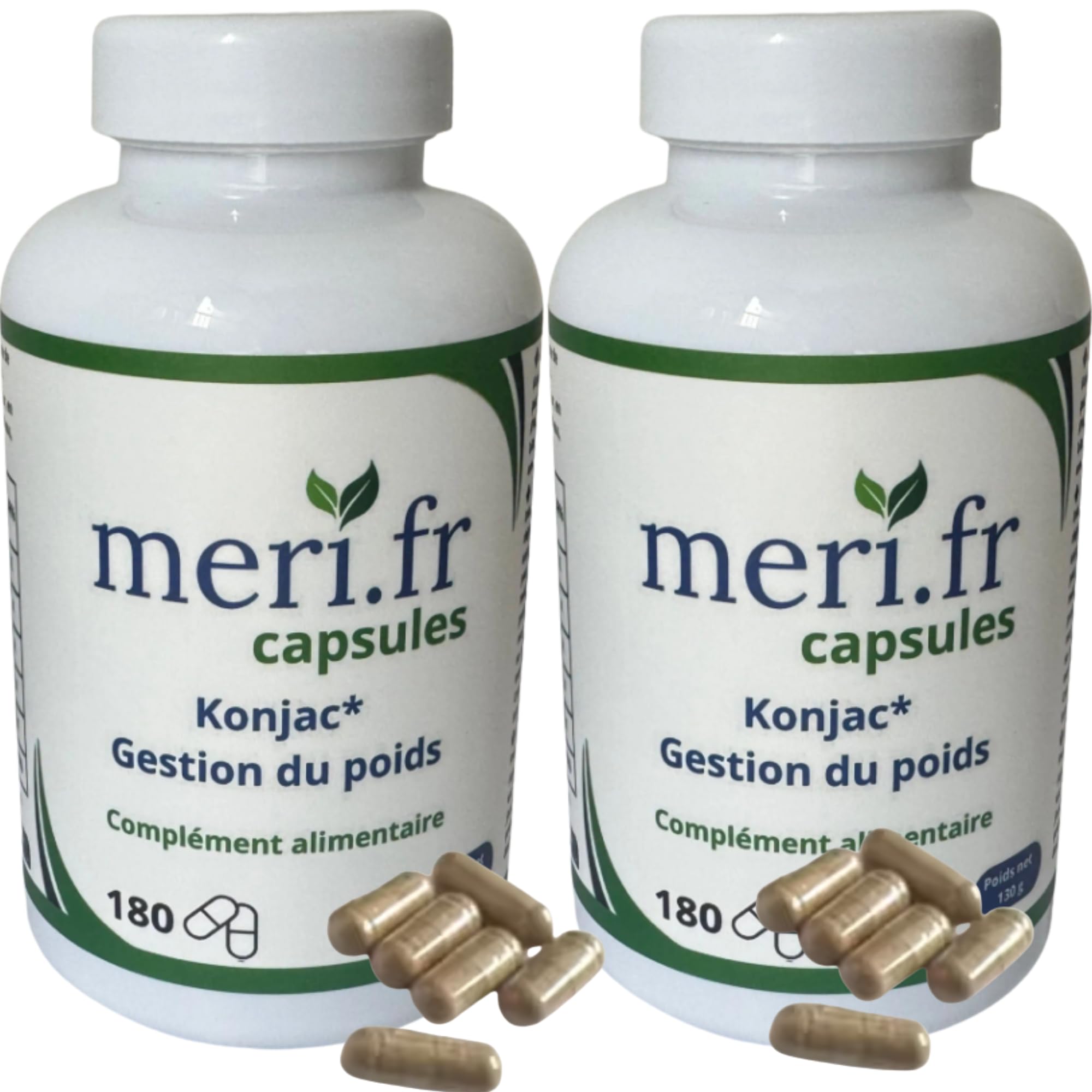 Meri.fr Complément Alimentaire Konjac Glucomannane, Fibres Naturelles, Vegan, Sans Gluten, 180 Gélules Végétales - lot de 2x180 capsules