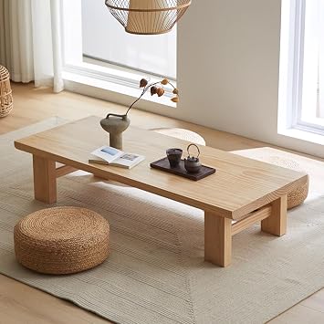 Japanese Coffee Table, Low Table for Sitting on The Floor, Solid Wood Floor Table, Floor Dining Table, for Living Room, Bedroom, Reception, Office