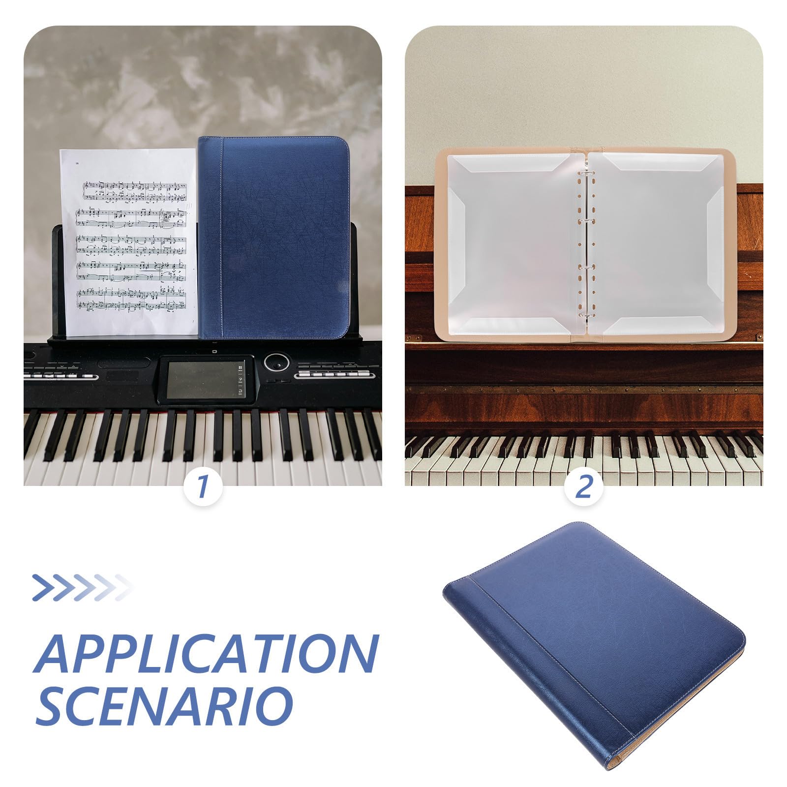 Notenmappe Kompakt und Leicht aus Blauem Pu Leder für Musiker Multifunktionaler A4 ordner zum Schutz und Aufbewahrung von Notenblättern für Schule und Präsentationen