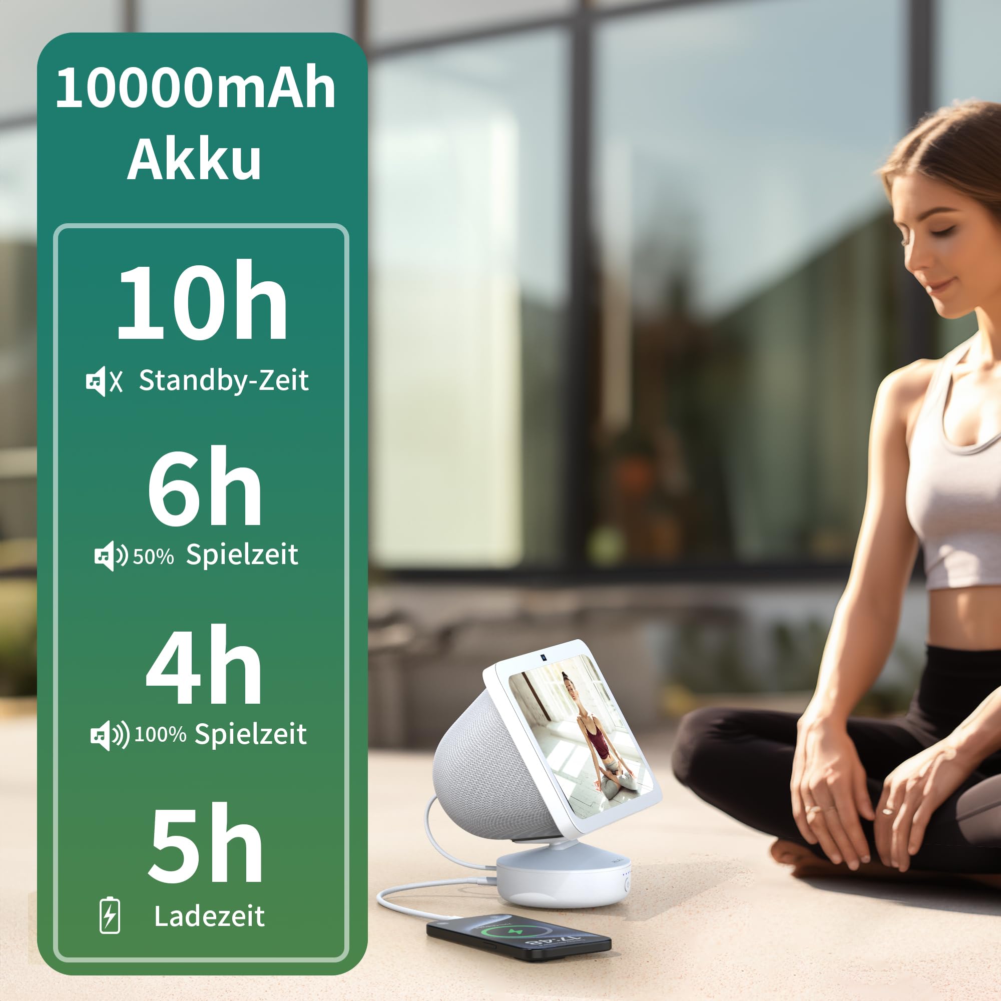 PlusAcc Akku für Sh○w 8 (3. Generation) - 10000 mAh tragbarer Batterie, einstellbare Akkustation mit USB-C Ausgangsanschluss kompatibel mit iPhone, LG Smartphone & Sh○w 8 3. Gen(Weiß)