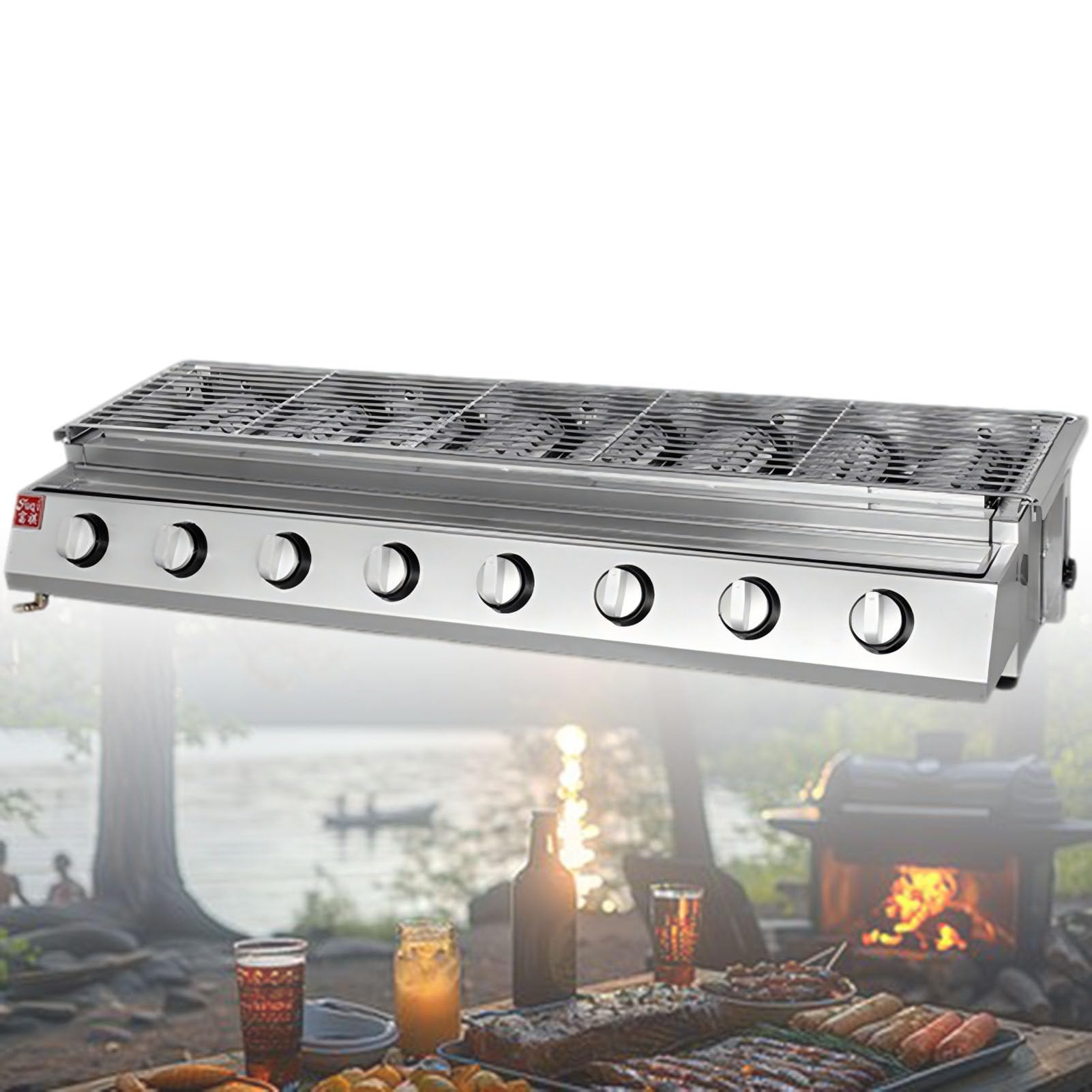 Gril à gaz 8 brûleurs GPL BBQ Grill professionnel en acier inoxydable pour camping et pique-nique