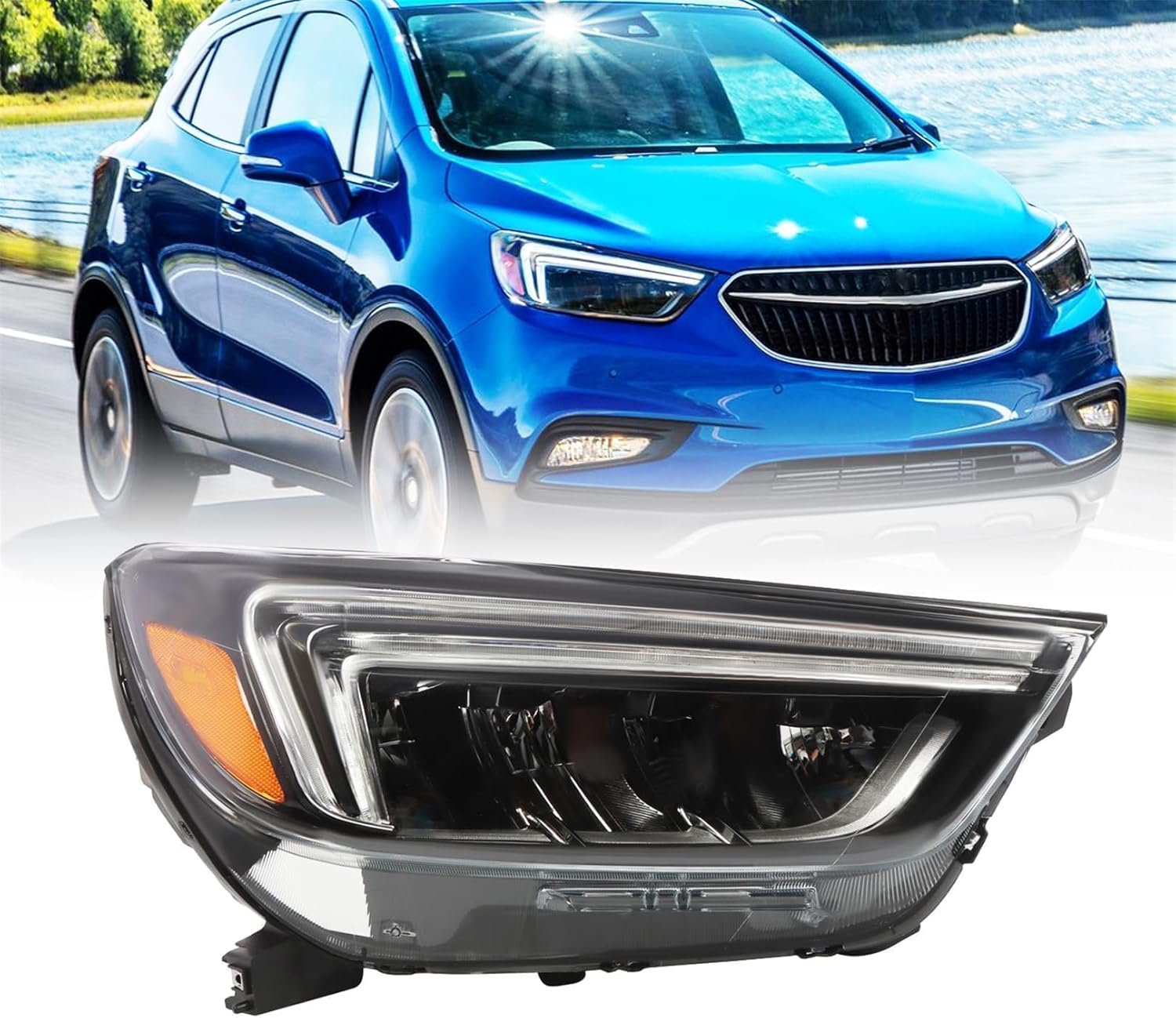 Passenger Headlight Assembly Compatible with Encore 2017 2018 2019 2020 w/DRL Headlamp 42679381 42740098 (Right)