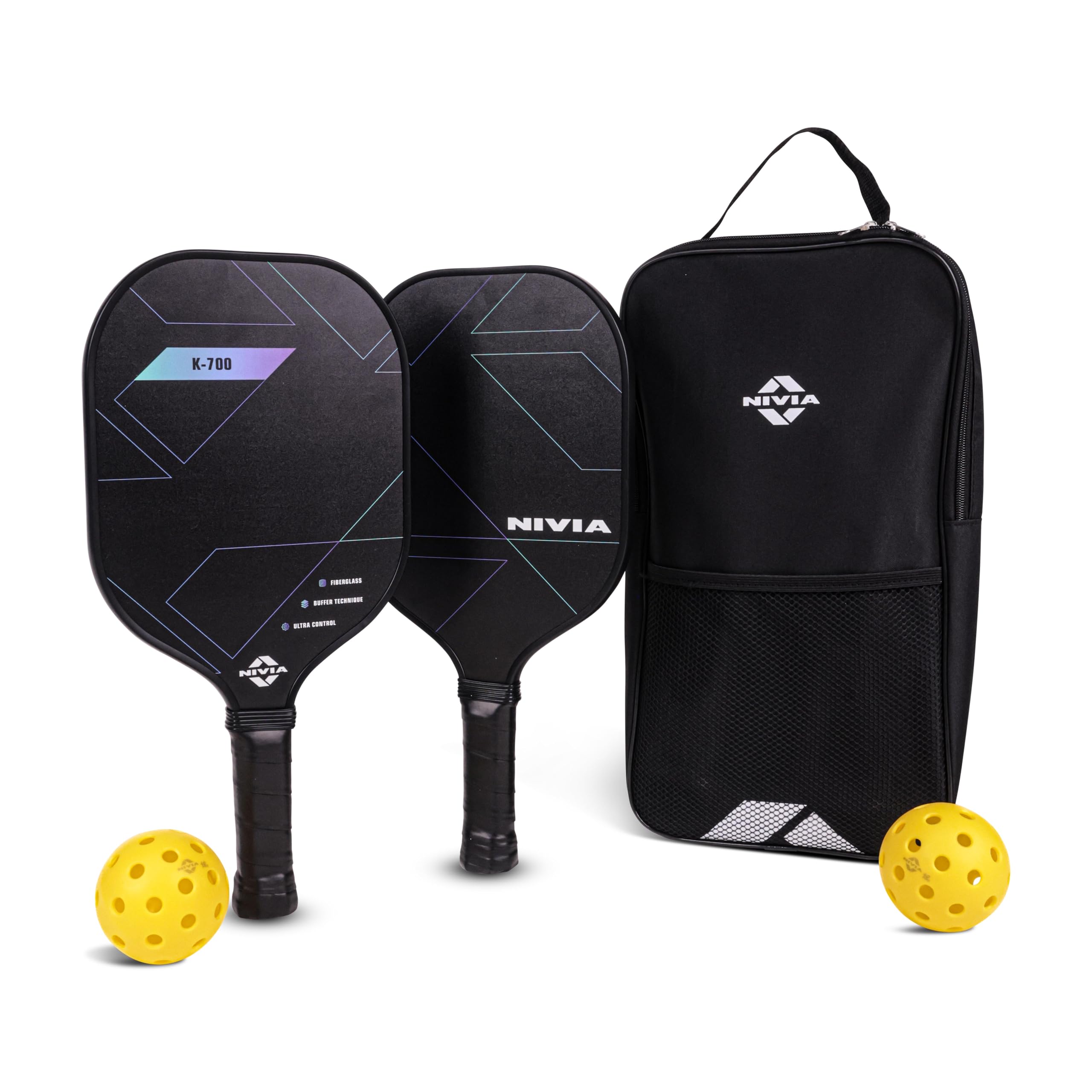 Nivia K-700 Pickleball Paddle Combo Set, 2 Ball, 2 Paddle, Paddle Cover Kit Bag, Cushion Comfort Handle Grip, Outdoor Game Kit for Kids & Adults (Black)-image-19