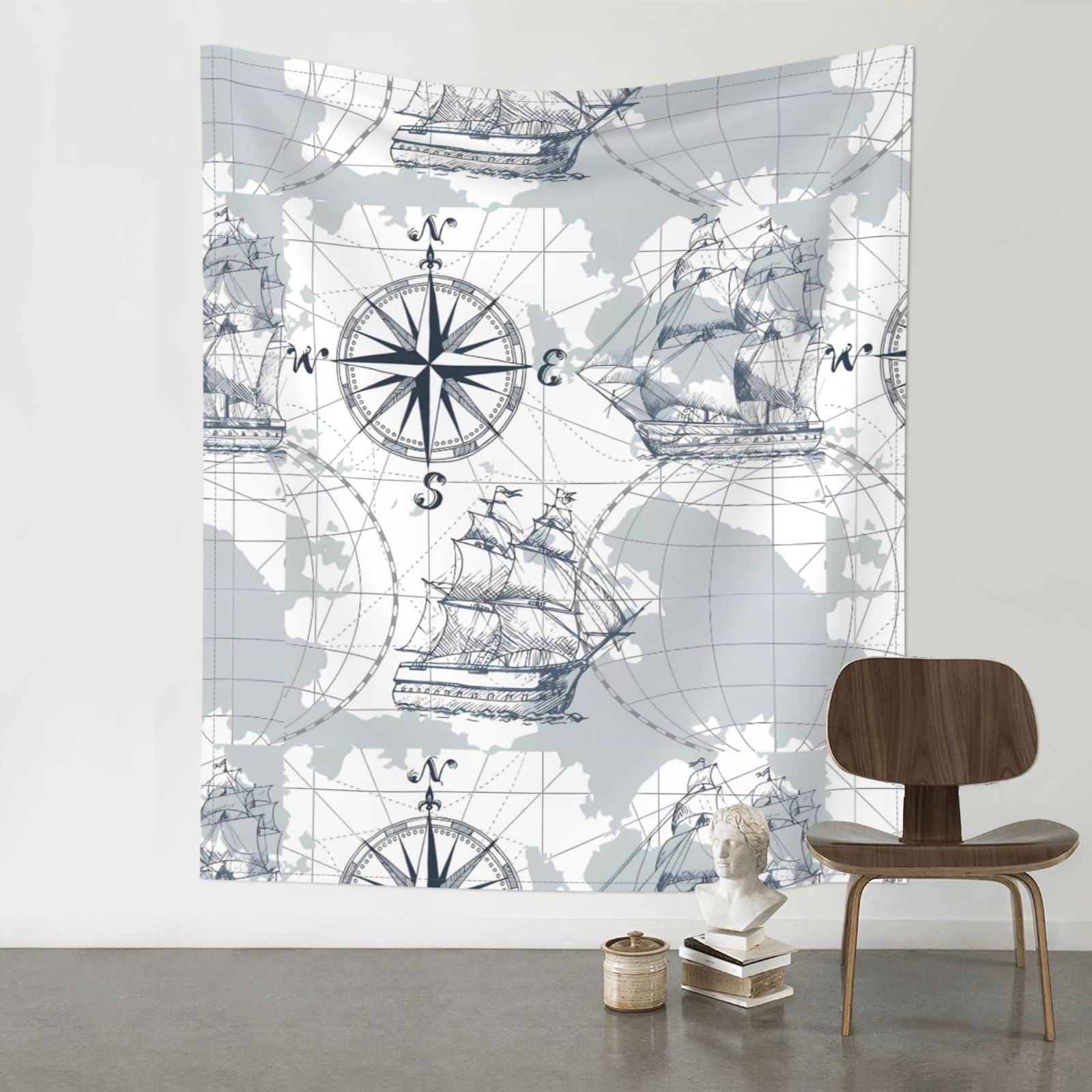 YYHWHJDE boat Map Prints Wall Tapestry 60x51in - High-Grade Polyester Throw for Dorm Room Decor, Beach Blankets & Home Accent