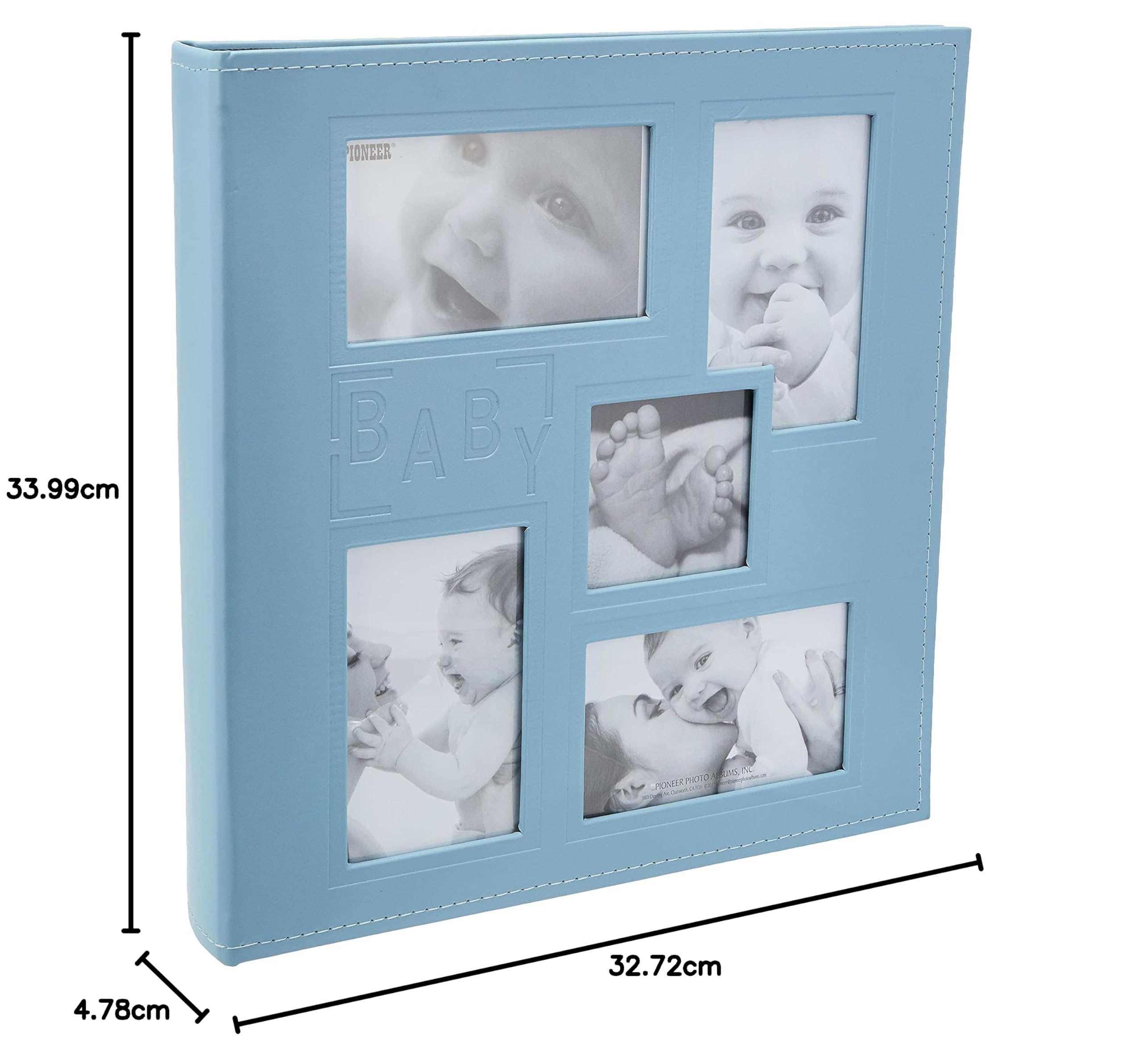Pioneer ramka kolażowa tłoczona "Baby" szyta skóra ekologiczna okładka album fotograficzny, 10 x 15 cm, 240 zdjęć, niebieski (Baby Blue)