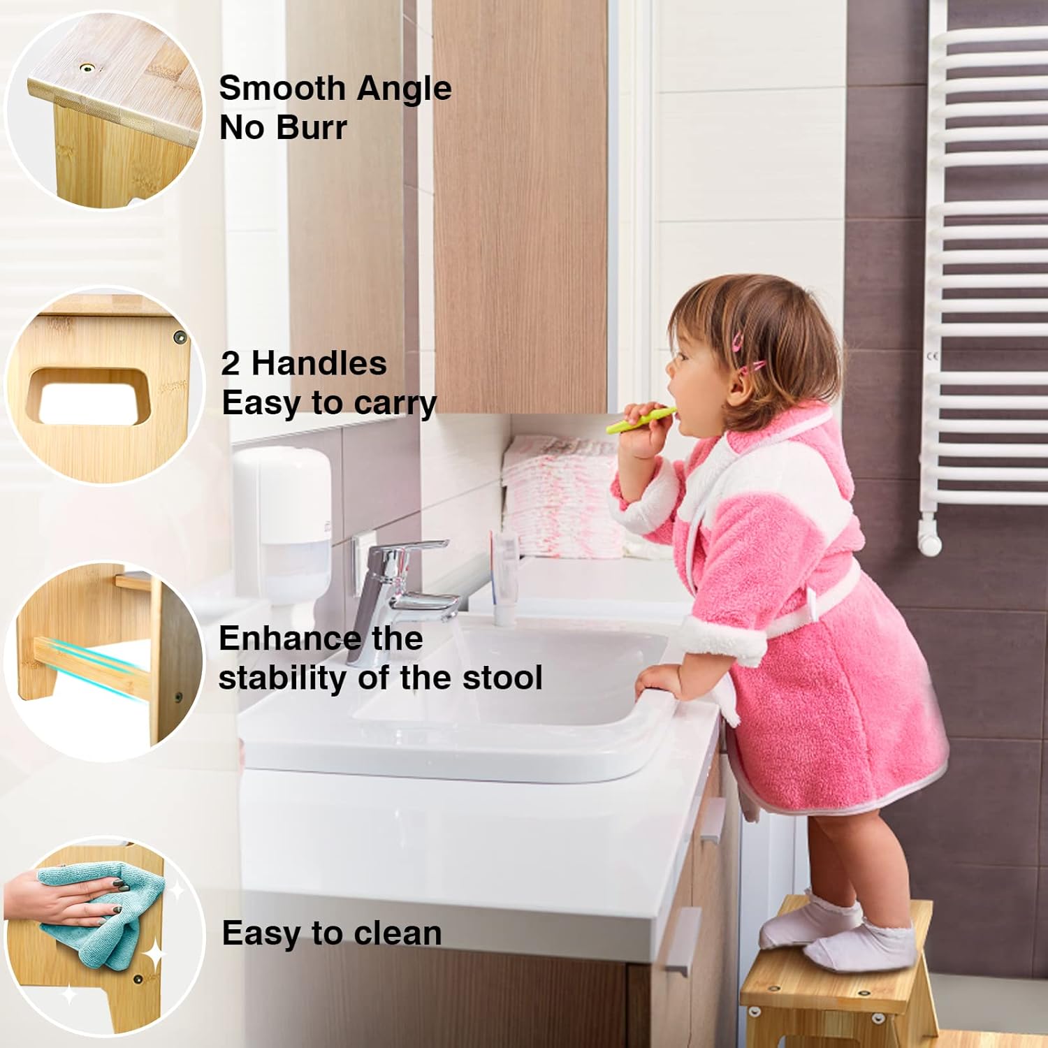 BAMGROW Kids Step Stools for Toddlers Bathroom Bamboo Wood Toddler Stepping Stool Kitchen Counter Sink Baby 2 Step Stool Foot Bed Stool for Adults Child Potty Training Toilet Stool, Natural : Everything Else