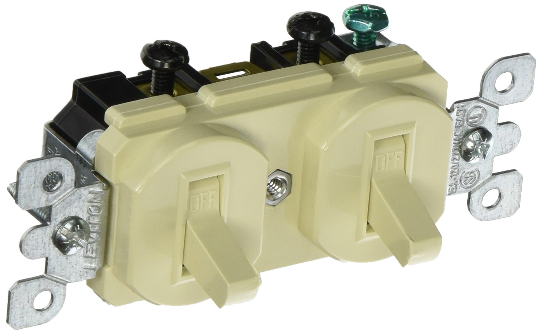 Leviton Decora Duplex Double Heavy Duty Combination Switch, 120/277 VAC, 15 A, 1 P, Ivory