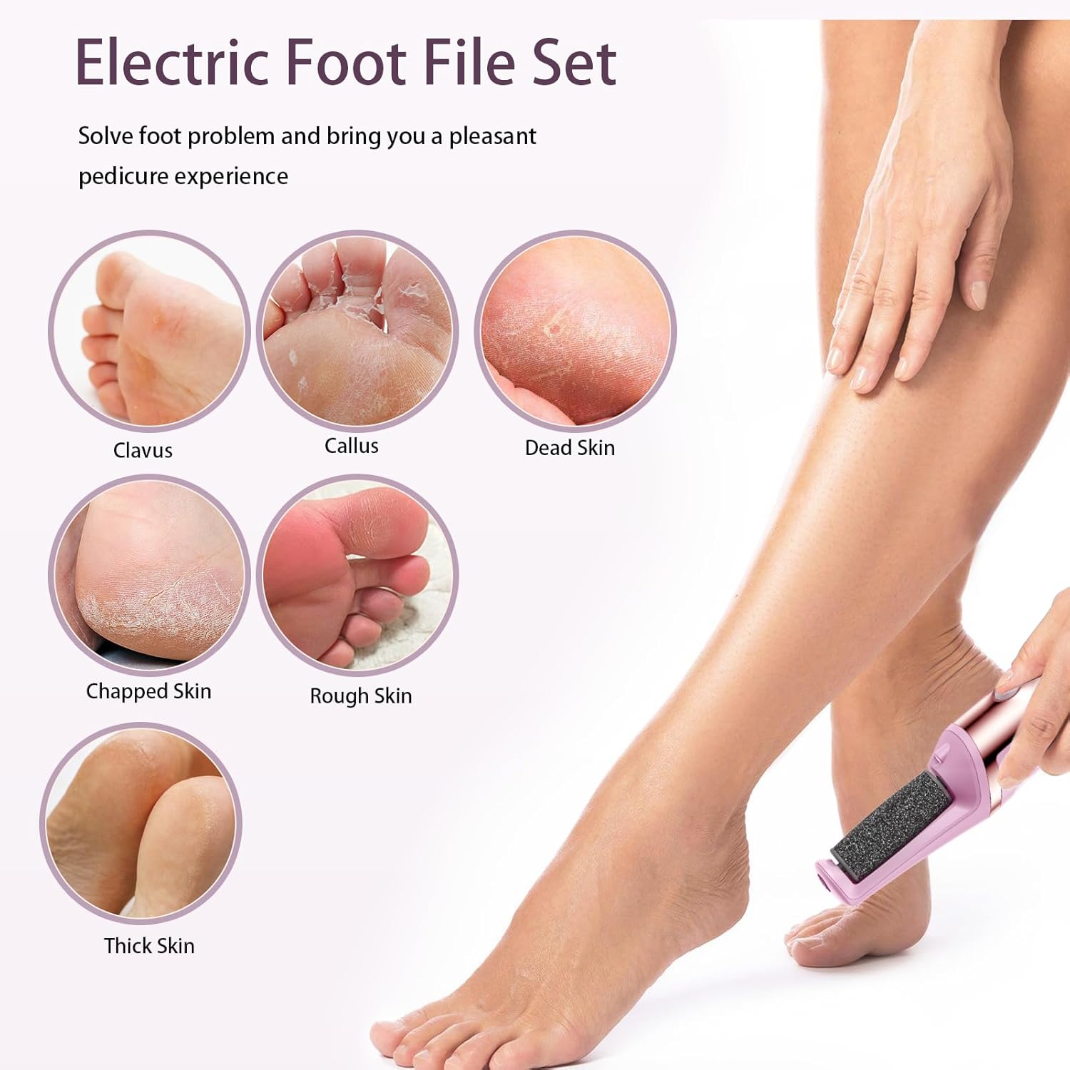 Callus Remover for Feet Rechargeable, Smooth Pedicure Wand Electric Foot File, Professional Pedicure Tools Kits Foot Scrubber for Smoother Feet Ideal Gift, Pedicure Kit Feet Care for Dead Dry Skin - Image 3