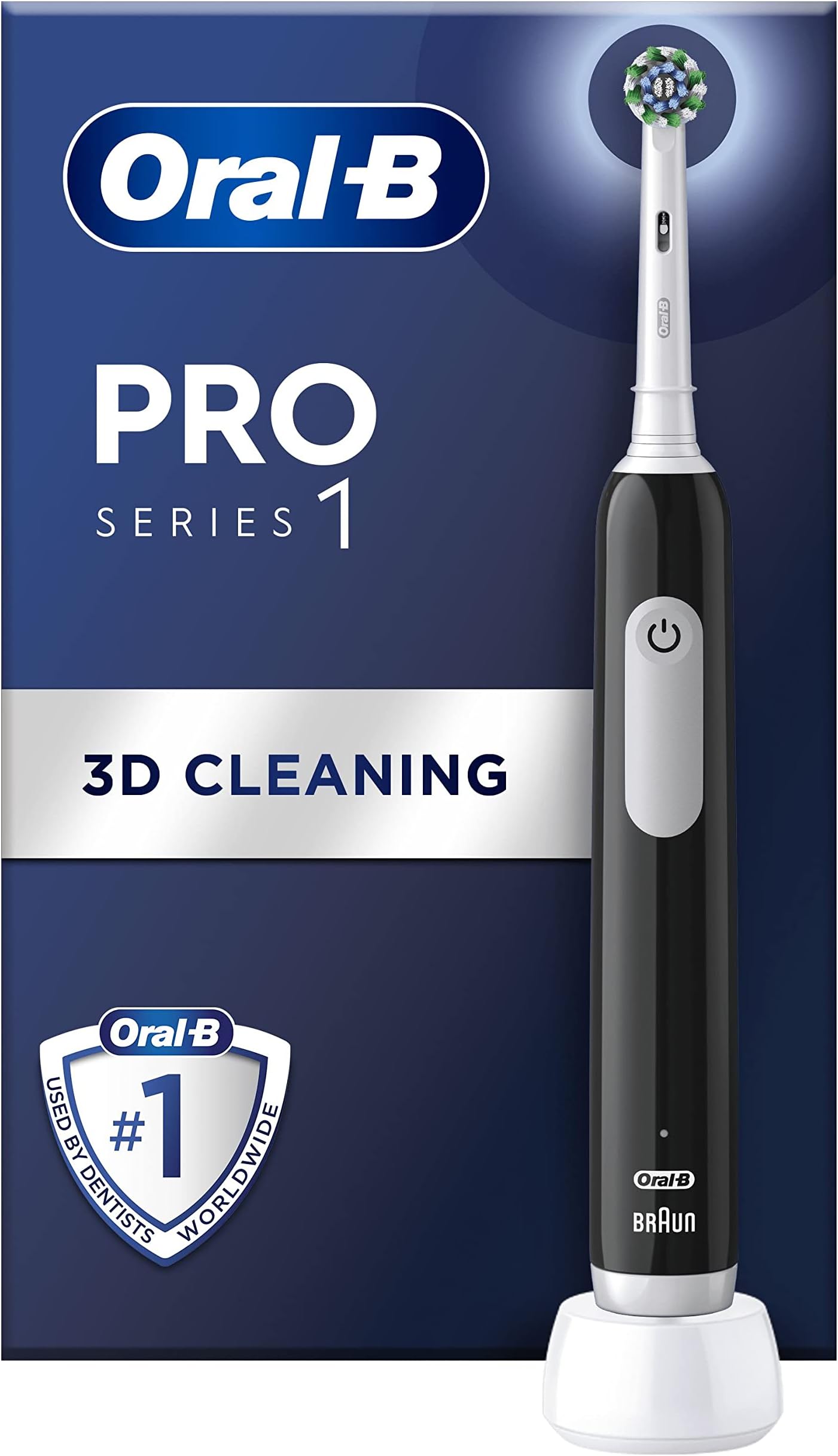 Pro 1 Electric Toothbrush For Adults, Oral B Electric Toothbrushes Adults, With 3D Cleaning, 1 Toothbrush Head, Gum Pressure Control, 2 Pin UK Plug, Black