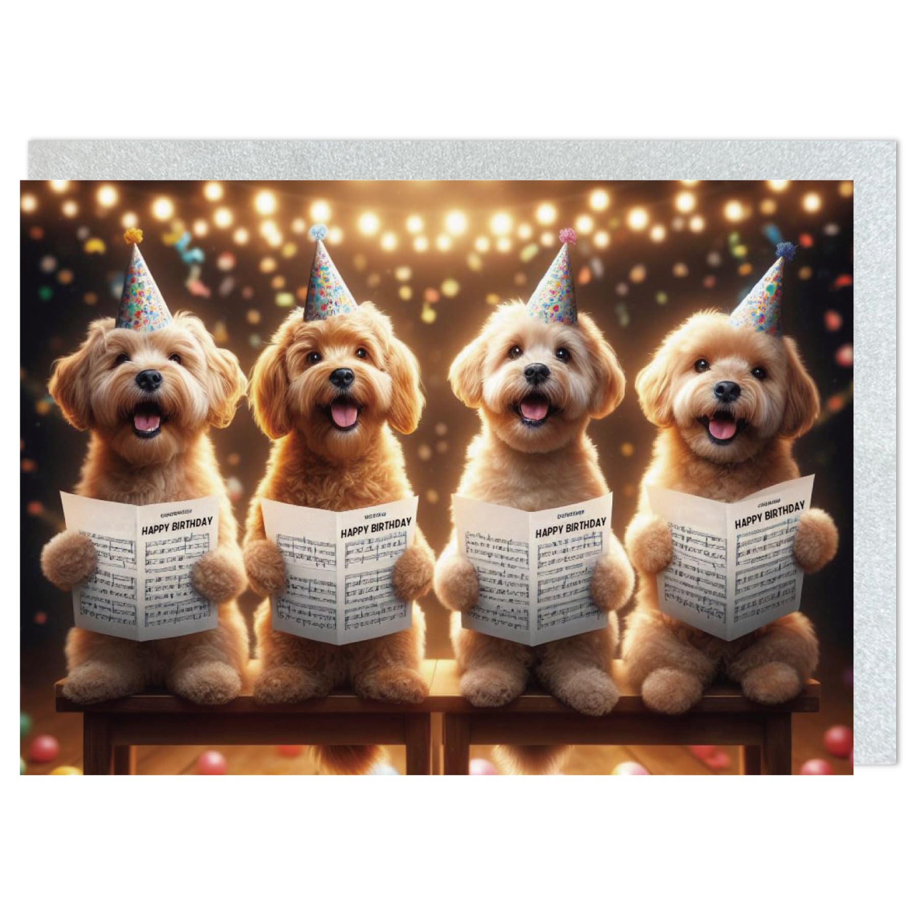 Gooji 5x7 Dogs Birthday Card, Funny Humorous Cute Card for Wife Husband Teenage Young Boy Girl Men Women Adult Poodle (Choir)