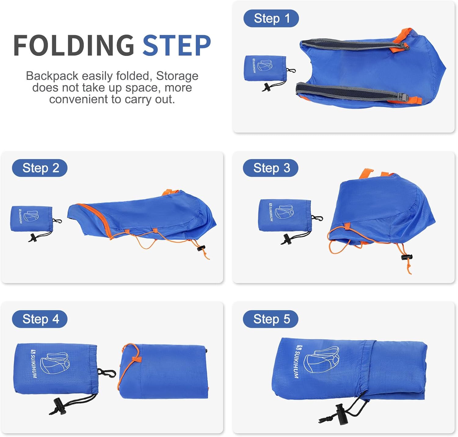 20L Hiking-Daypack Lightweight Foldable Travel Packable Backpack for Camping Cycling Outdoor, Blue - Image 7