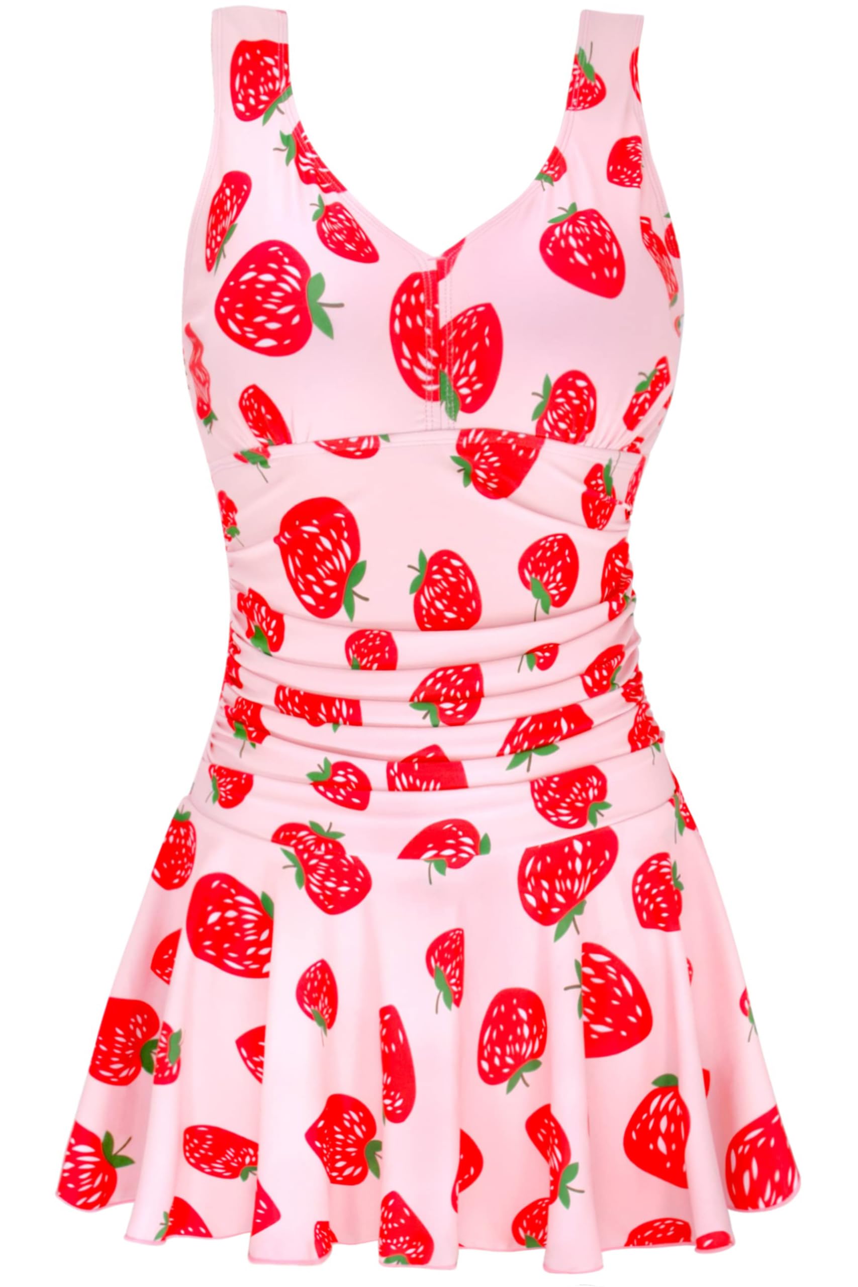 AONTUS One Piece Plus Size Swimsuits for Women Tummy Control Swimwear Bathing Suits Strawberry 12-14