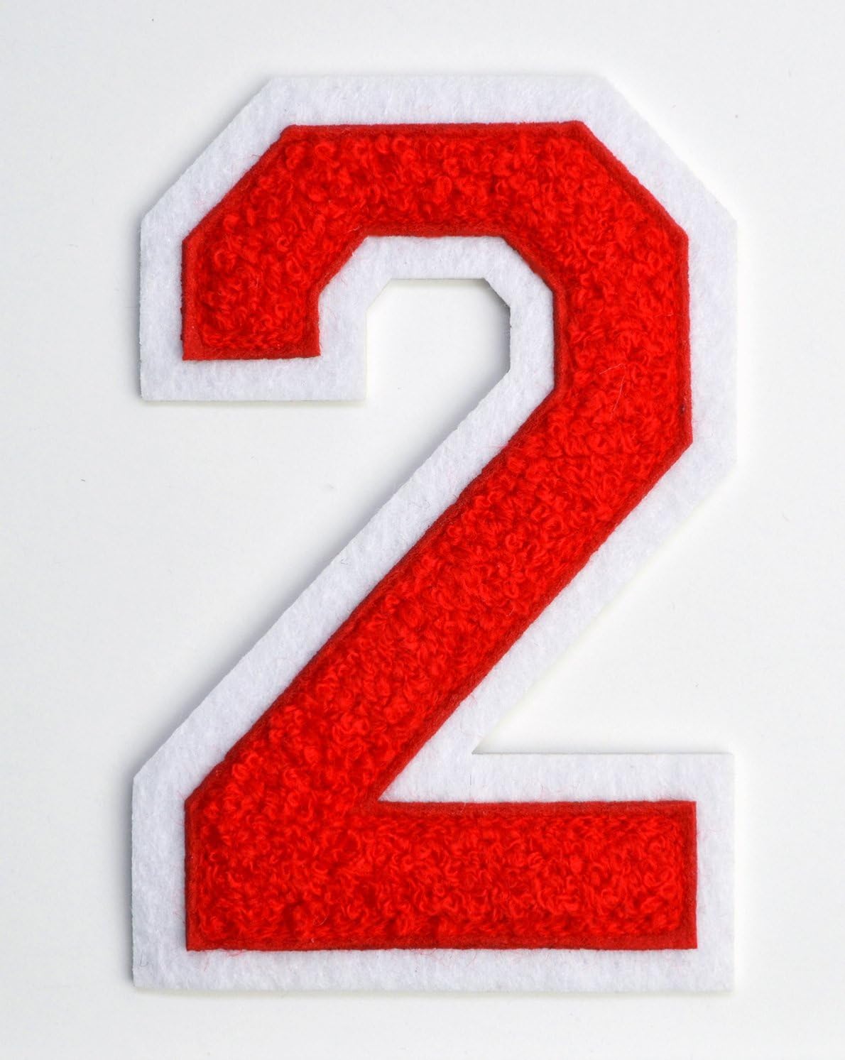 Varsity Number Patches - Red Embroidered Chenille Letterman Patch - 4 1/2 inch Iron-On Numbers (Red, Number 2 Patch)