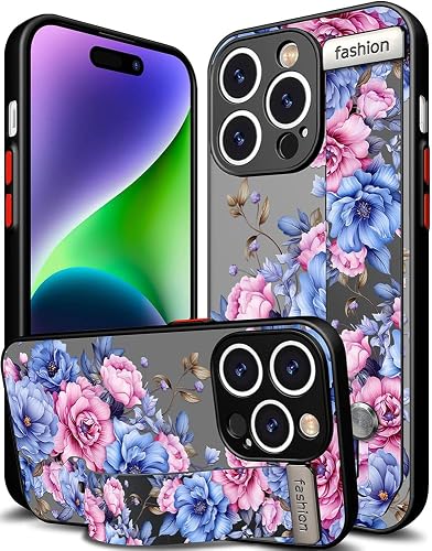 Cisland Compatible for iPhone 14 Pro Case Cute with Strap Stand Finger Kickstand
