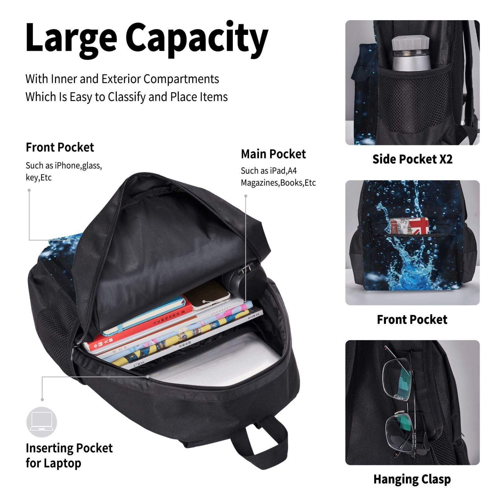 Zaino, borsa portapranzo, astuccio, set da 3 pezzi, per lavoro e