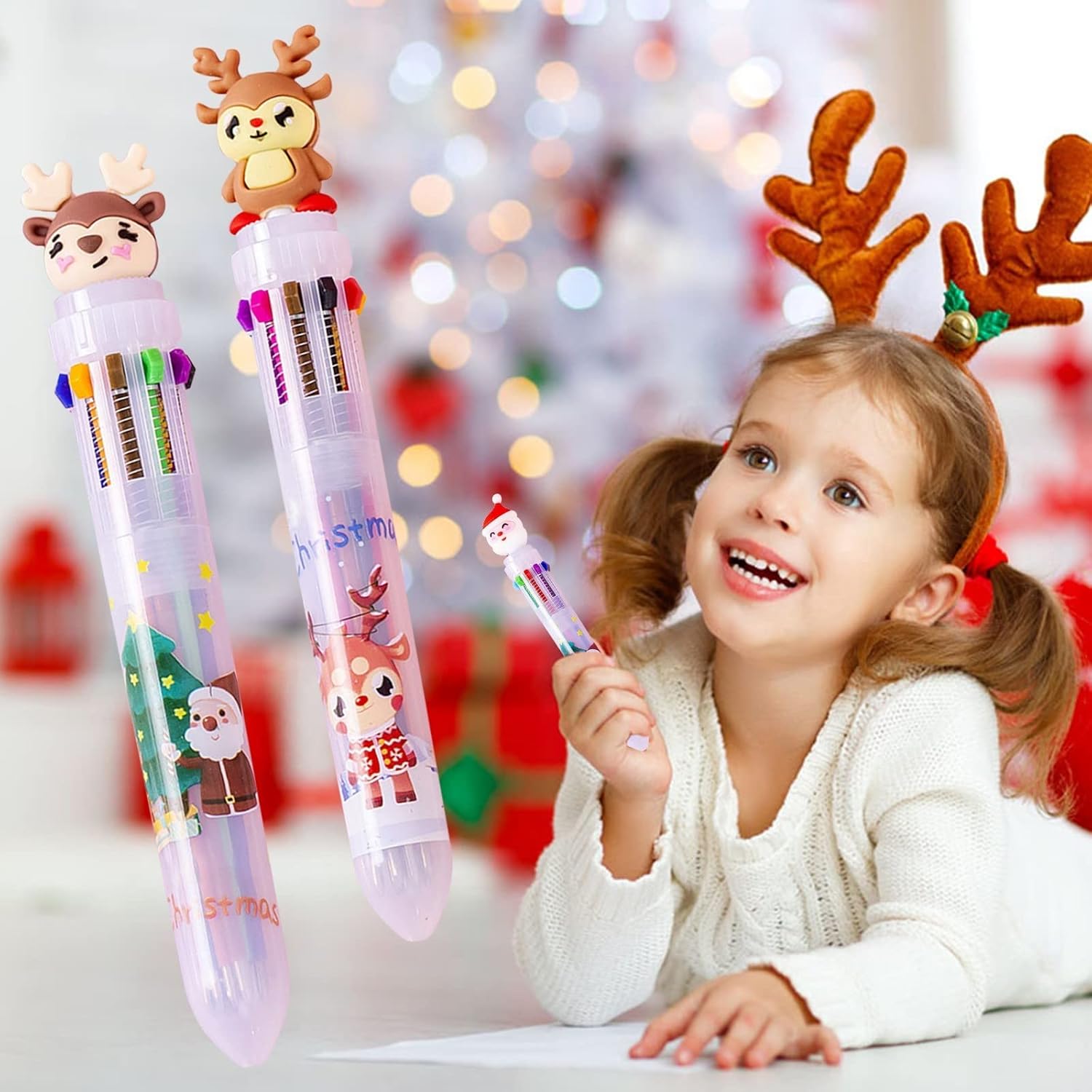 1PC 10 Color Ballpoint Pen, Cute Cartoon Christmas Multicolor Pen, Personalized Ballpoint Pen Cute Press Color Pen Stationery Gift : Office Products