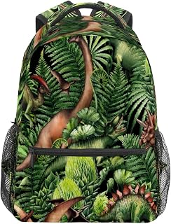 Mochila escolar para meninos e meninas, verde, dinossauro, mundo da selva verde, bolsa de ombro para estudantes, meninos e meninas, leve, durável, bolsa de viagem para trilhas, acampamento, mochila