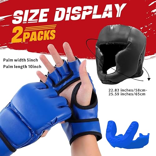 Miniatura 2 de Juego de 14 piezas de equipo de boxeo para principiantes, incluye 2 pares de guantes de boxeo de 6 onzas, casco para la cabeza, vendas de mano,