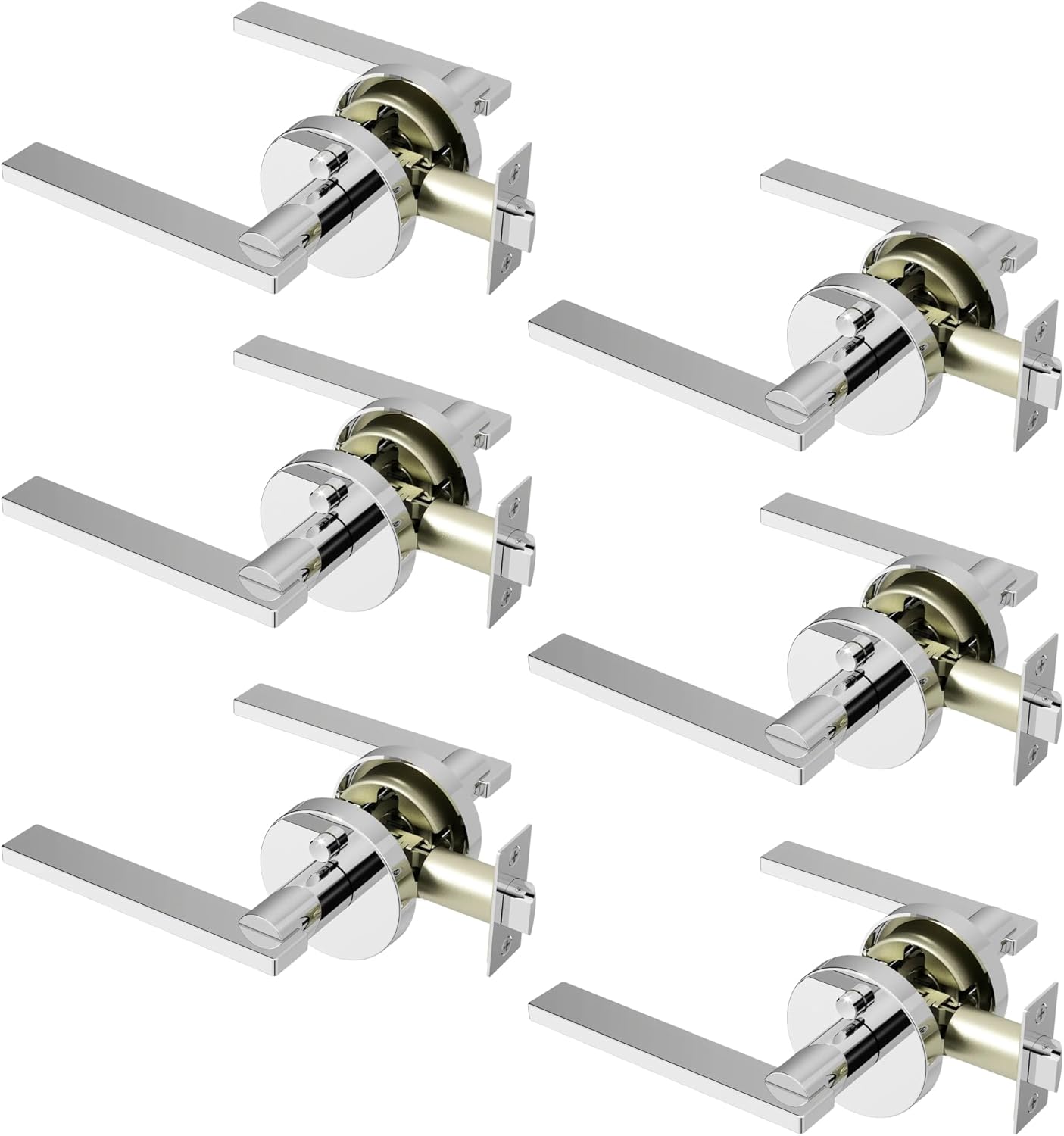 Okun Valli 6-Pack Chrome Privacy Door Levers – Push Button Lock, Reversible, Sleek Concealed-Mount Design for Bedroom & Bathroom