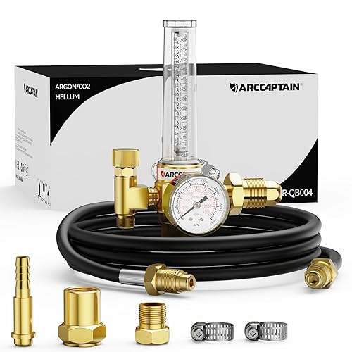 ARCCAPTAIN Argon/CO2/Helium Regulator with 8.2FT Inert Gas Welding Hose, MIG and TIG Flow Meter Gas Regulator Gauge Welding Weld, 0-4000 PSI, 0-180+ CFH, CGA580 Inlet Connection
