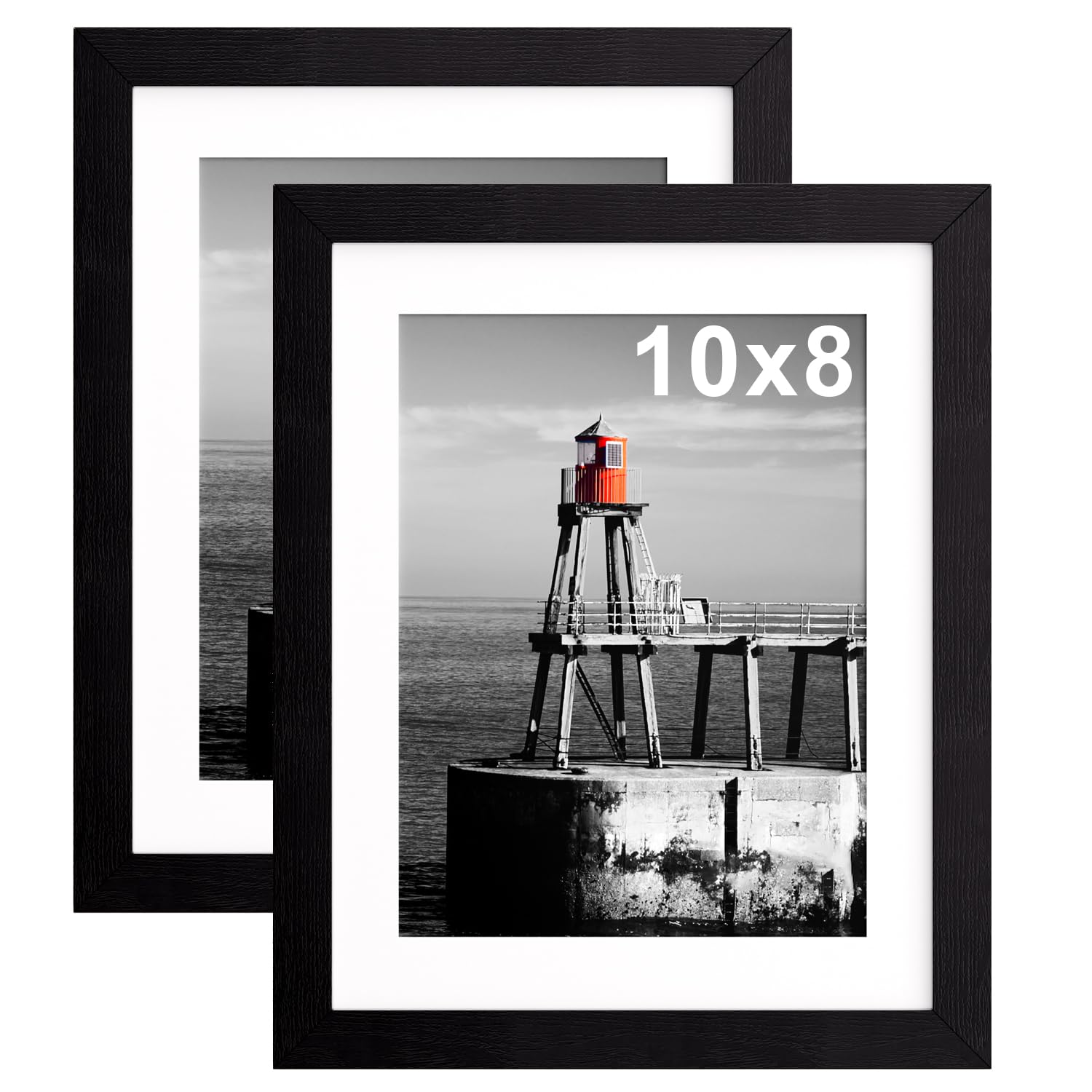 2 Pack 8x10 Picture Frame with Mount, 20x25cm Black Photo Frames with Safe Perspex Front