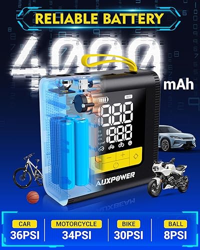 Miniatura 2 de Auxpower Inflador de neumáticos H4, compresor de aire portátil, bomba de aire de inflado rápido de 150 PSI con manómetro, apagado automático y luz