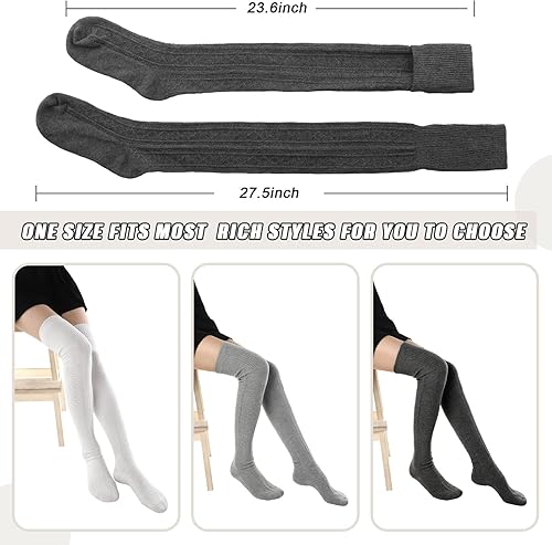 Miniatura 4 de SATINIOR 4 Pairs Thigh High Socks for Women Knit Socks Long Over the Knee Soft Material Socks Leg Warmers
