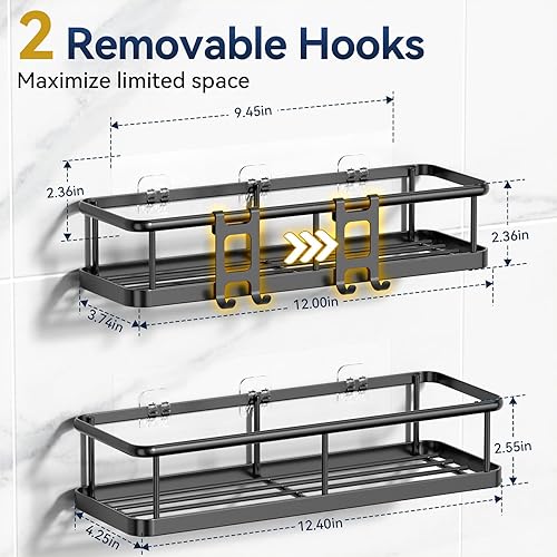 Miniatura 2 de YASONIC Organizador de ducha adhesivo, estantes de ducha inoxidables para ducha interior, organizadores de baño de gran capacidad y almacenamiento,