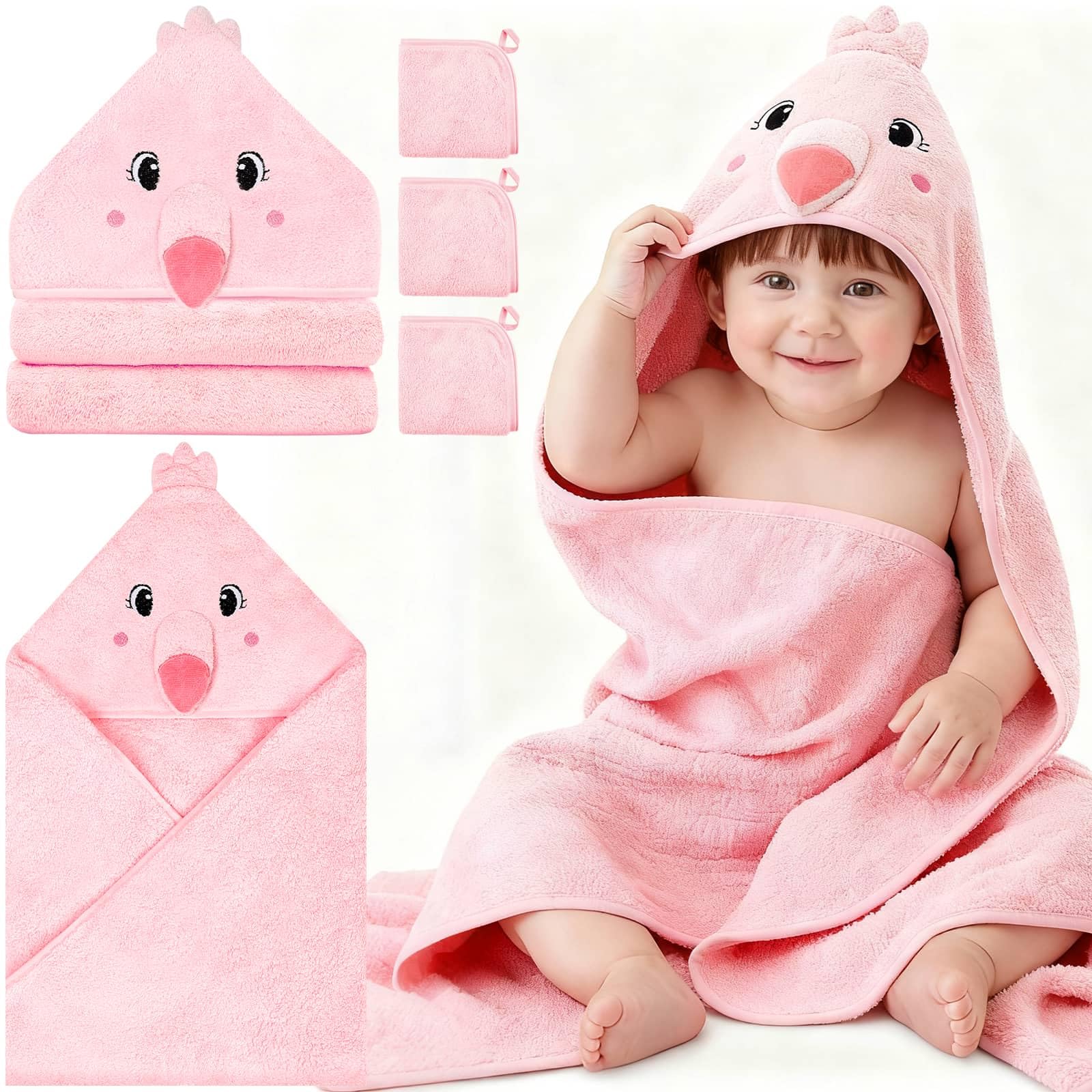 Photo 1 of Sublaga Baby Bath Towel Set - Pink Flamingo (4 PCS)