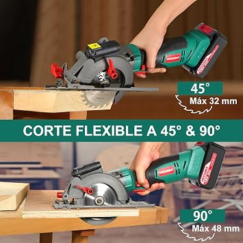 HYCHIKA Cordless Circular Saw, 18V Mini Circular Saw with 4.0Ah Battery, 3 Blades(4-1/2,4-9/10), 3500RPM Max Cuting Depth:90(48mm)/45(32mm), Compact Circular Saw for Wood, Plastic and Soft Metal