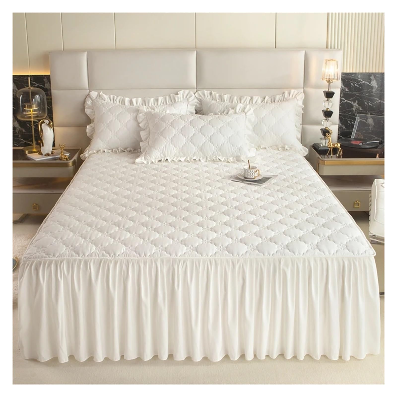 Thickened Bed Skirt Solid Color Bed Cover Quilted Mattress Protector Bedspread(2,Queen 150x200cm 1pc)