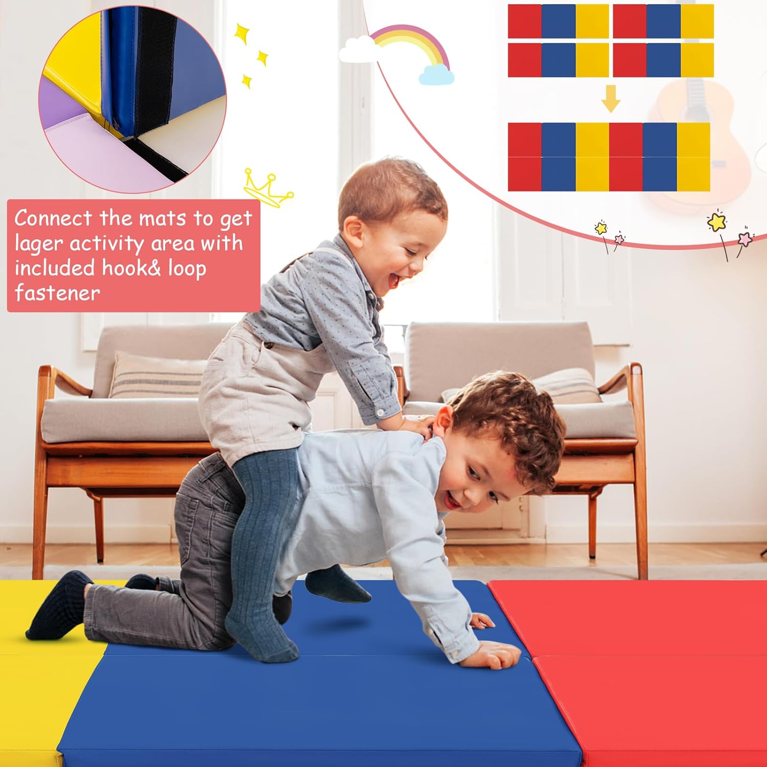 Giantex 6'x 2' Gymnastics Mat, 2" Thick Folding Tumbling Mat with Hook and Loop Fastener, Foldable Gym Mat with Carrying Handles, Cheer Mats for Kids Adults Home Exercise Aerobics Fitness