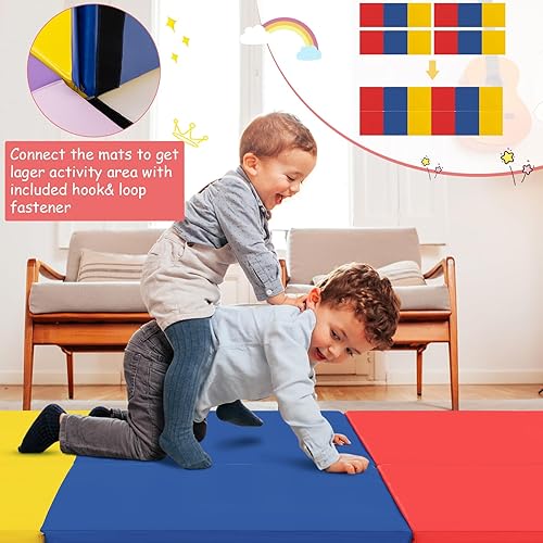 Miniatura 18 de Giantex Colchoneta de gimnasia de 6 x 2 pies, tapete plegable de 2 pulgadas de grosor con cierre de gancho y bucle, tapete de gimnasio plegable