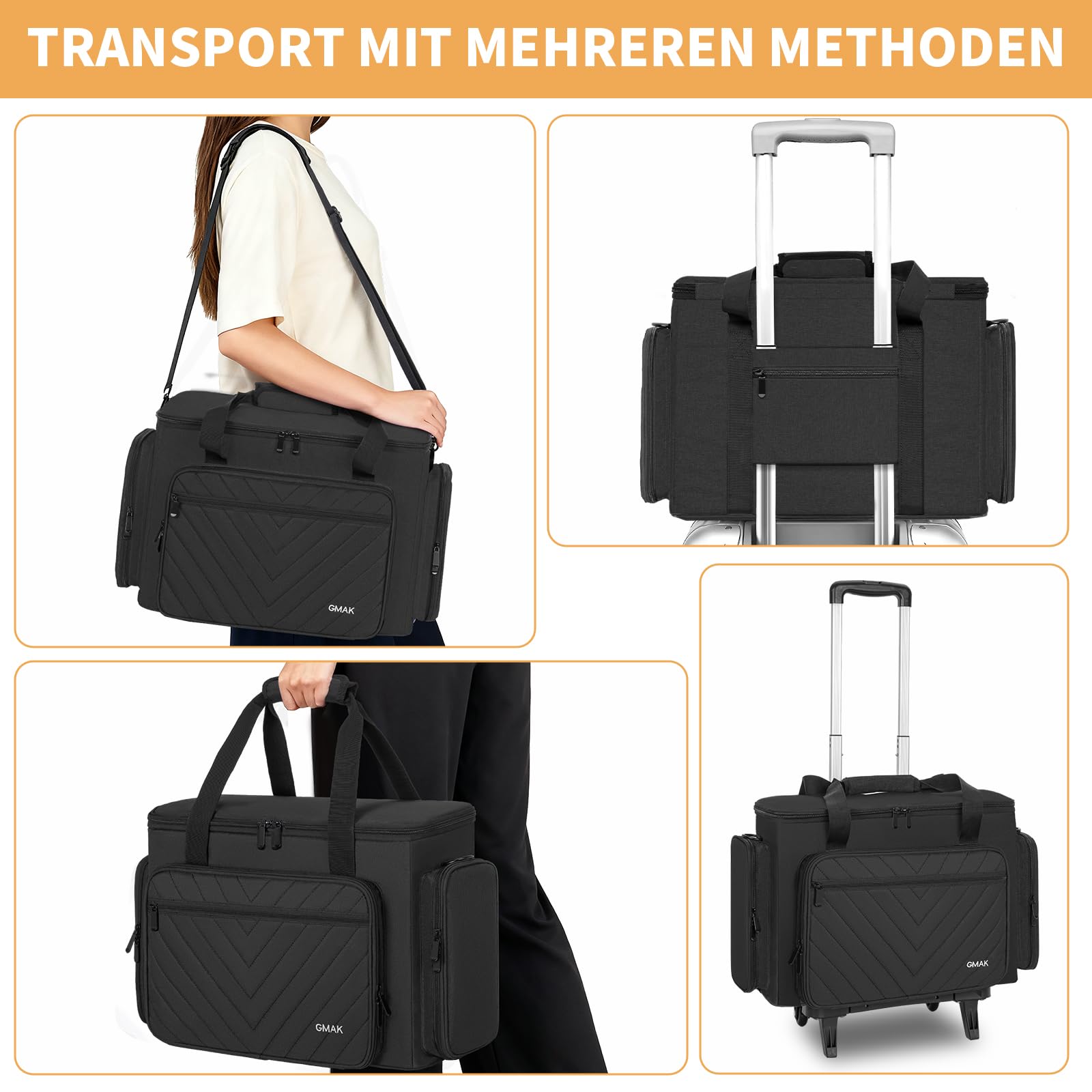 OUUTMEE Nähmaschinentasche,Nähtasche Passend mit Tragegriff und Schultergurt für die meisten in Standardgröße Nähmaschine,Schwarz