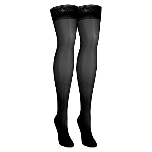 NuVein Sheer Compression Stockings for Women, 15-20 mmHg Support, Medium Denier, Thigh High, Closed Toe, Black, Medium - Black - Medium (1 Pair) - 15-20 mmHg
