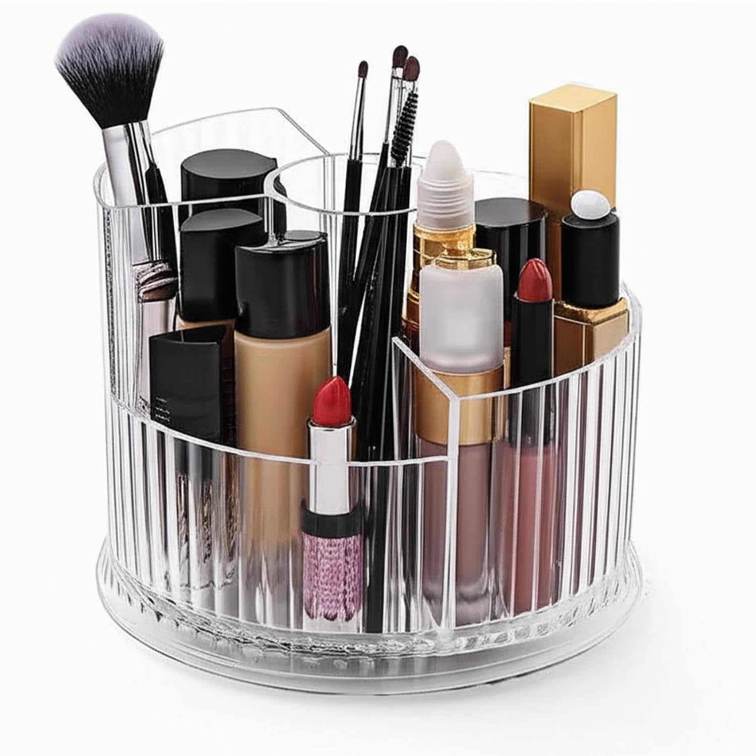 INOVERA (LABEL) 360°Rotating Makeup Organizer Case - 5 Slot Cosmetic Holder Stand for Brushes, Lipsticks (Transparent)