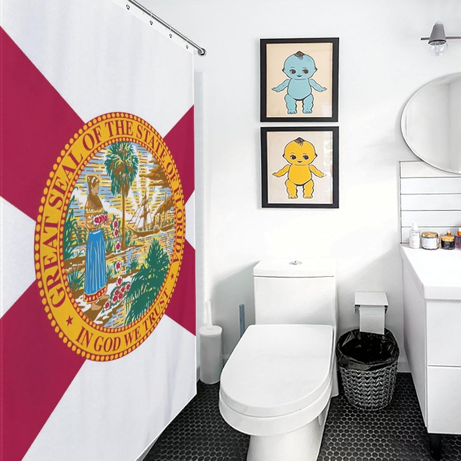 Flag of Florida Funny Shower Curtains Washable Bath Curtain Liner with Hooks for Bathroom Bath Tubs