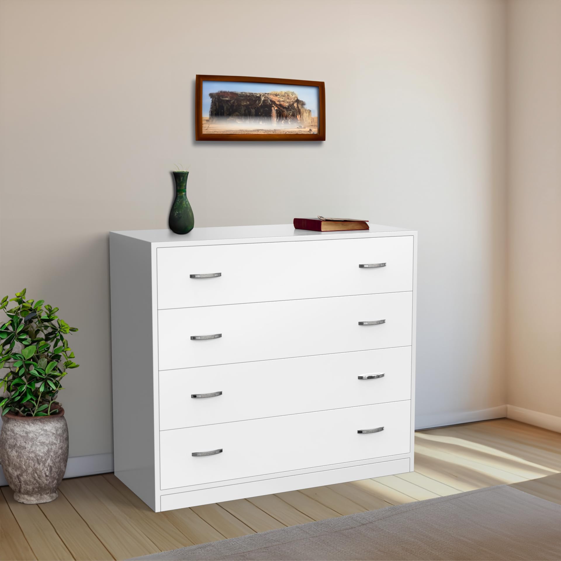 NEEHV HOME Wooden Bliss Chest with 4 Drawers 3' for Living Room | Bed Room (Frosty White, 40.5 X 91.5 X 81.2)-image-24