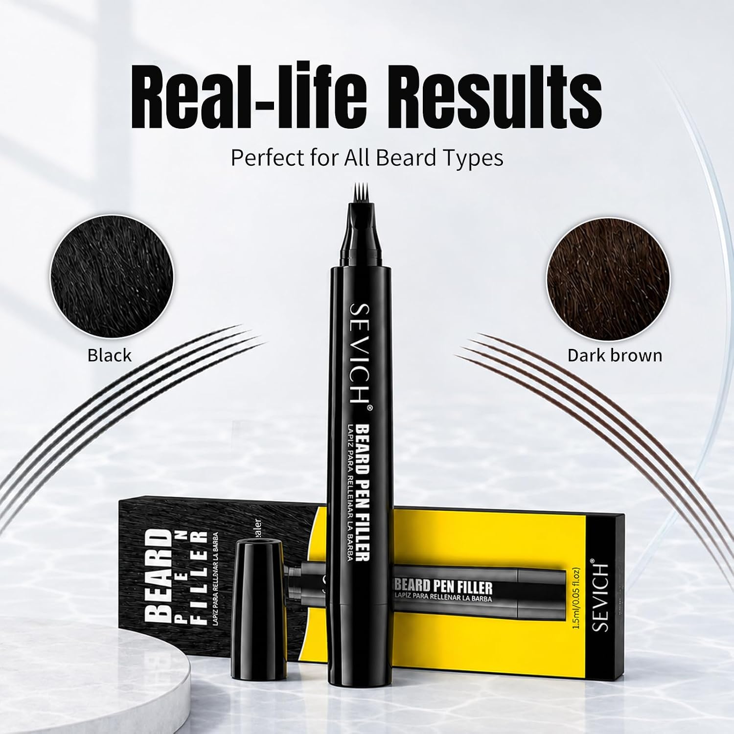 SEVICH Beard Pencil Filler for Men, 4-Tip Waterproof Beard Pen, Black